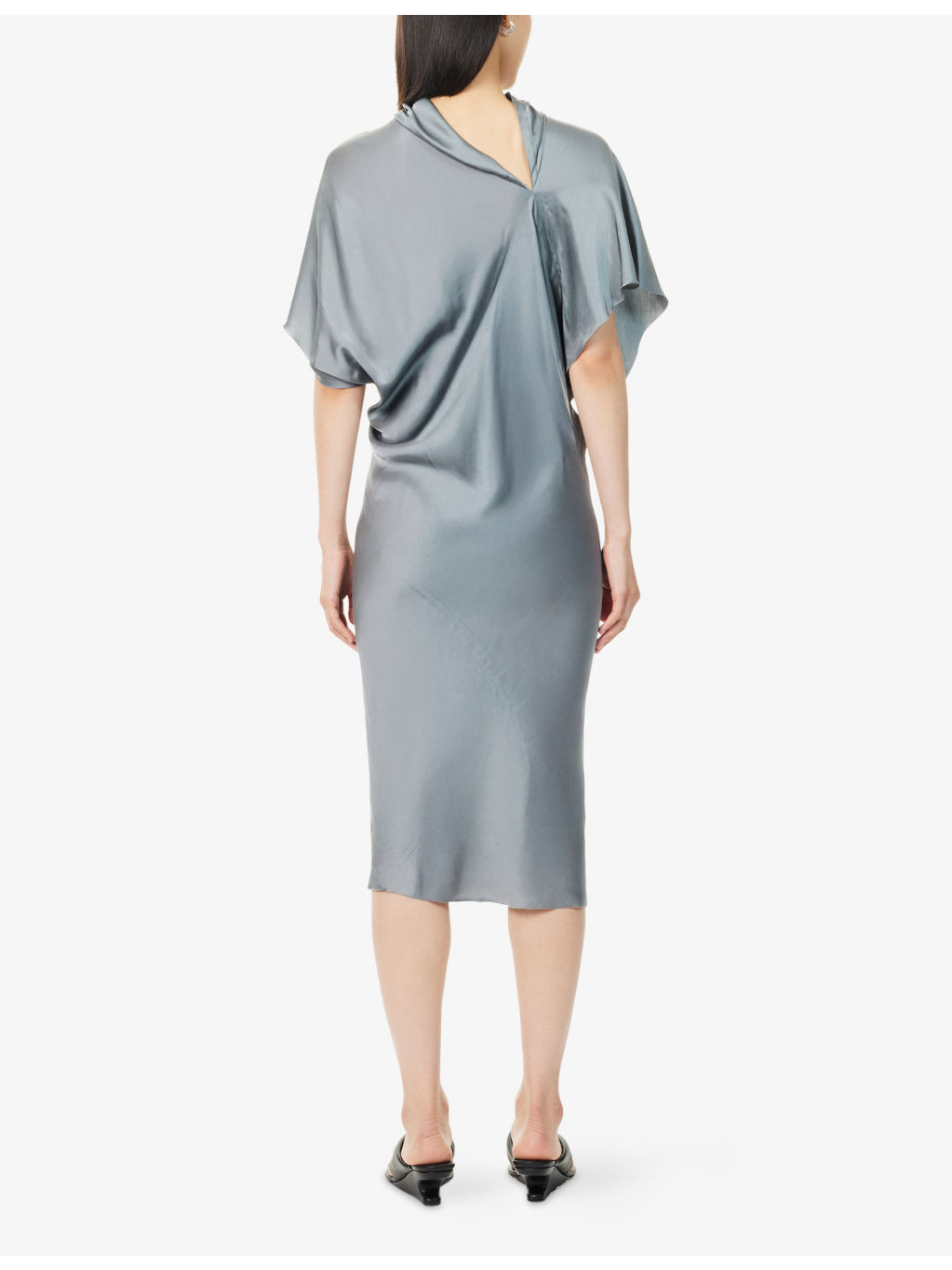 Seb Short-Sleeve Draped Satin Midi Dress - 4