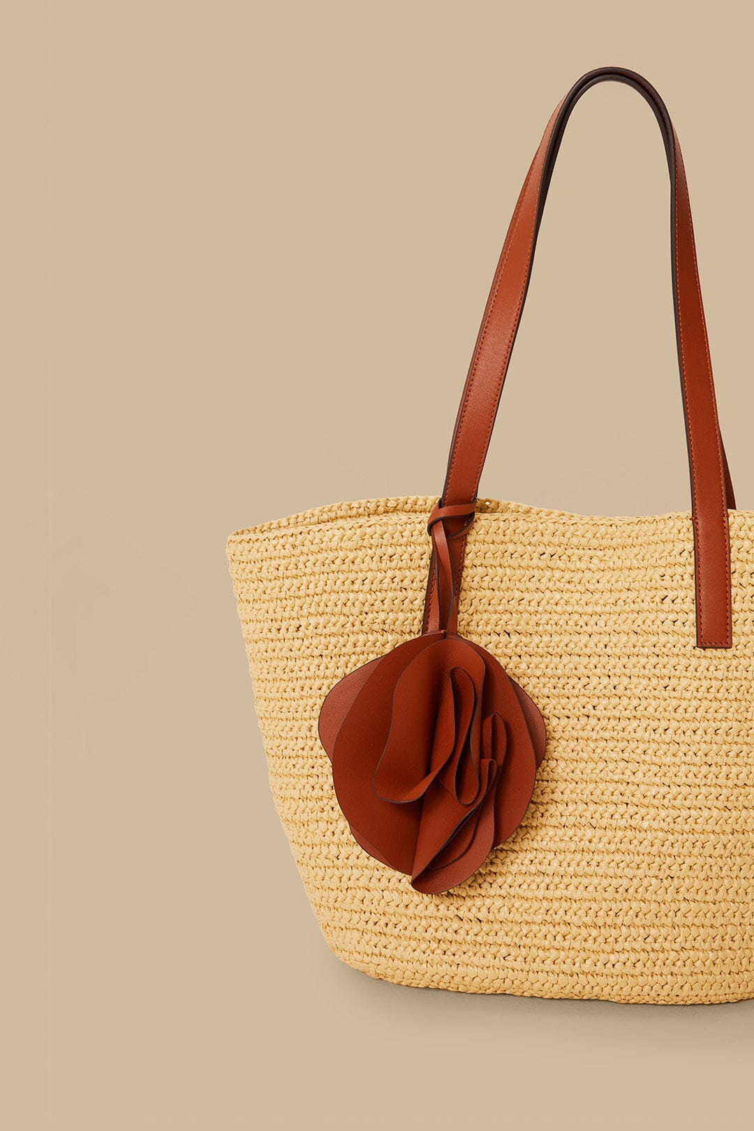 Caramel Raffia Basket Bag - 5