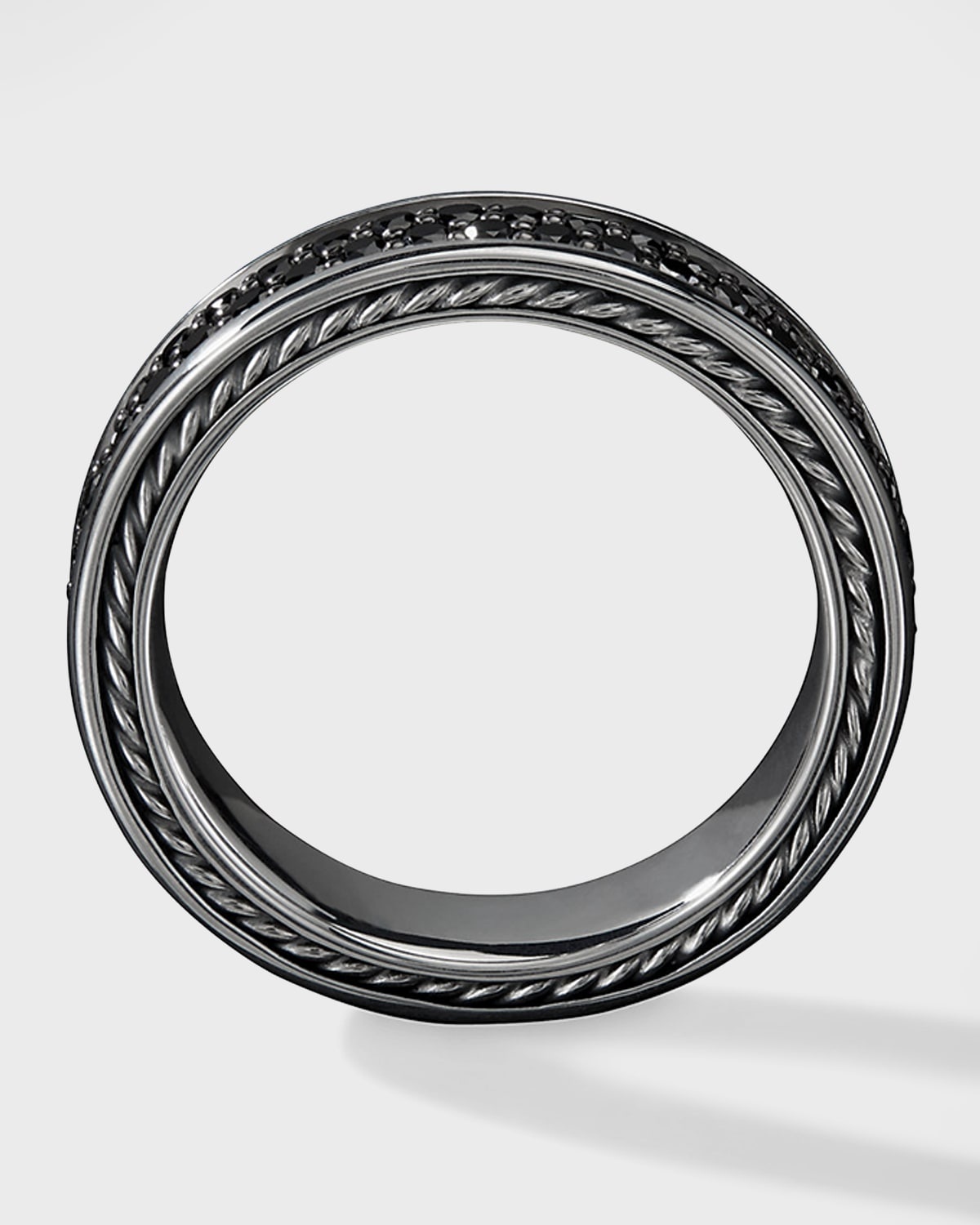 Men's Streamline Two-Row Band Ring with Black Diamonds in Silver, 6.5mm - 4