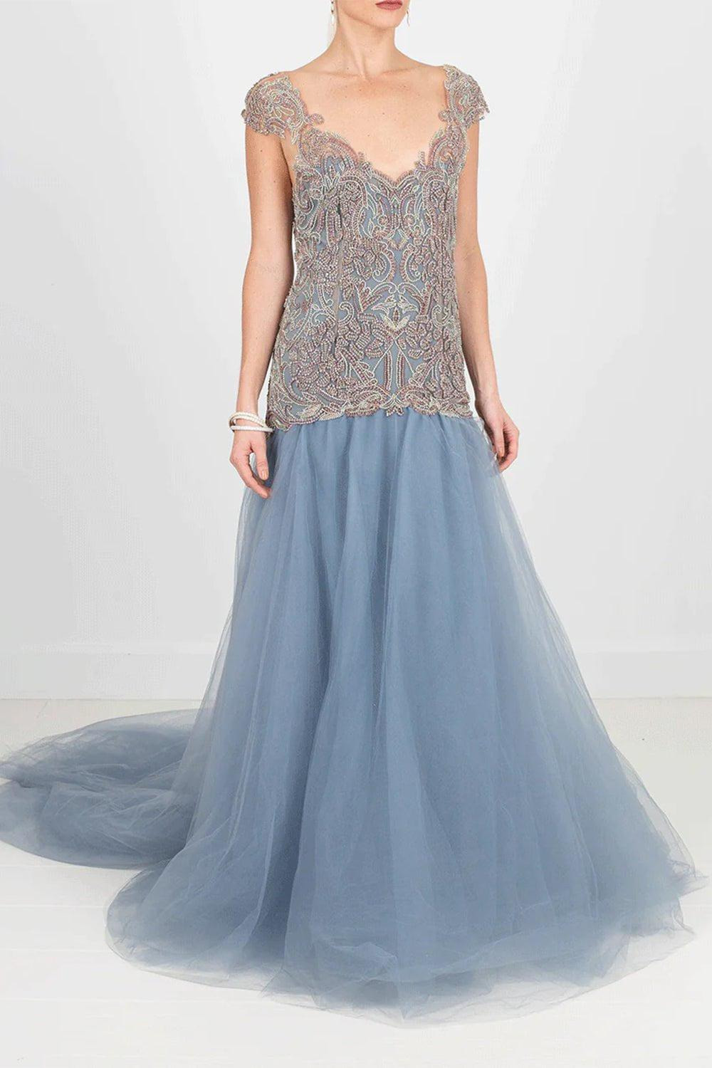 Drop Waist Embroidered Ball Gown - 2