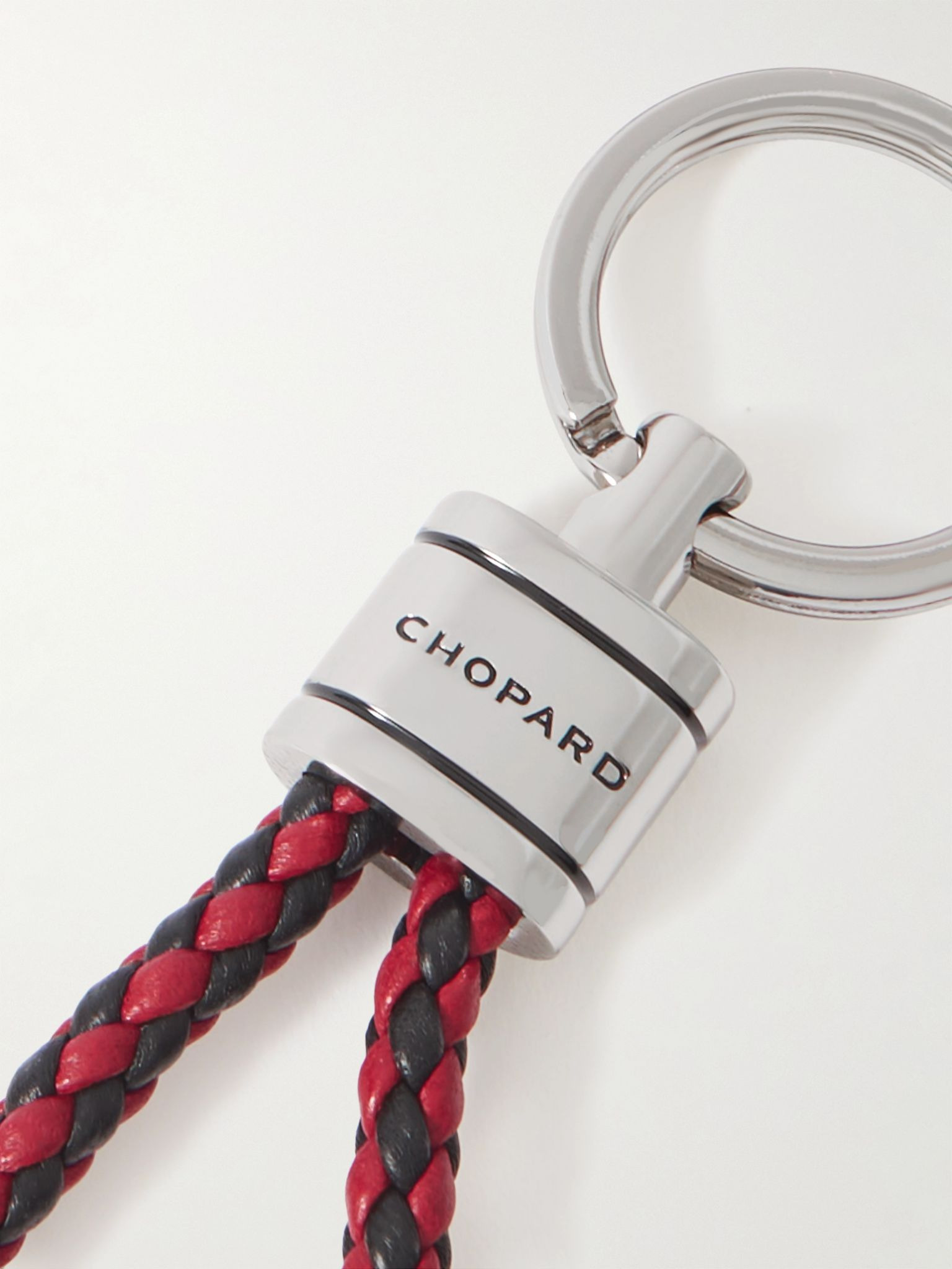 Braided Leather and Silver-Tone Keyring Red - 3