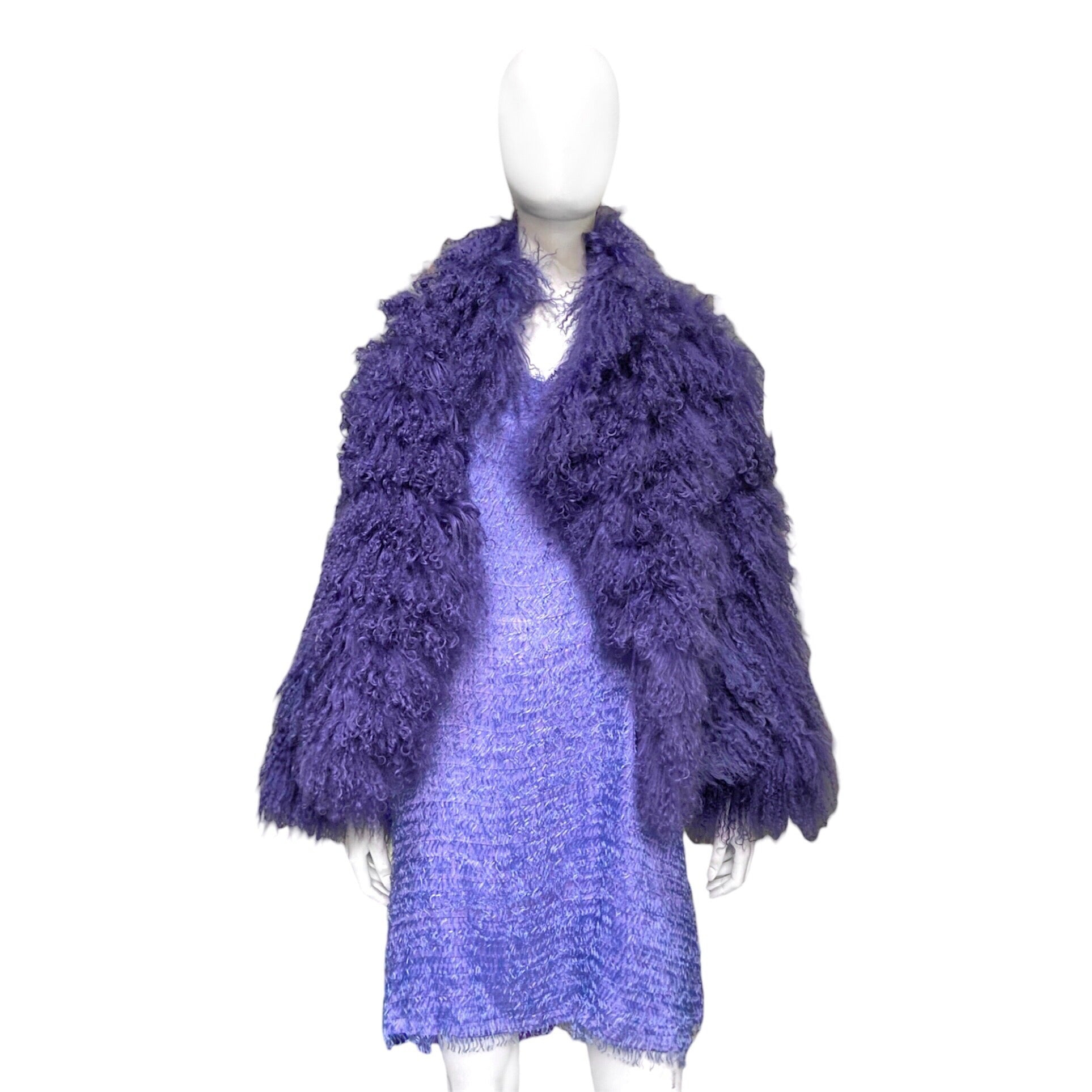 Ann Demeulemeester fall 2008 purple fur like fringe silk dress 36 - 4