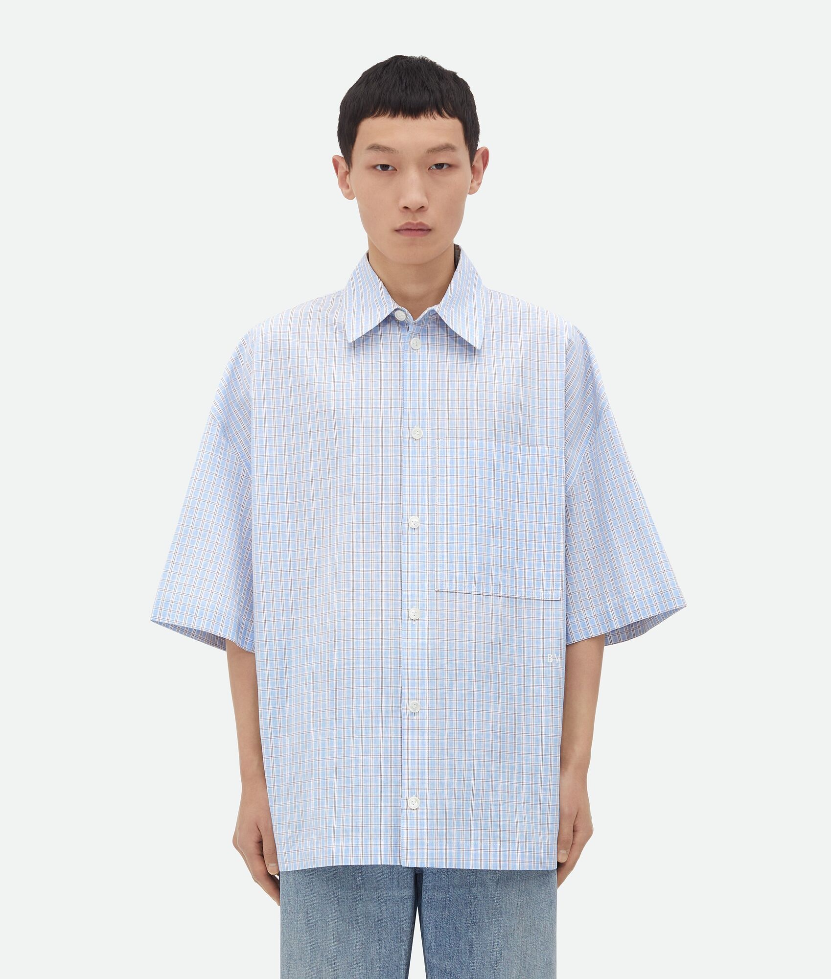 Cotton Linen Check Overshirt With "BV" Embroidery - 1