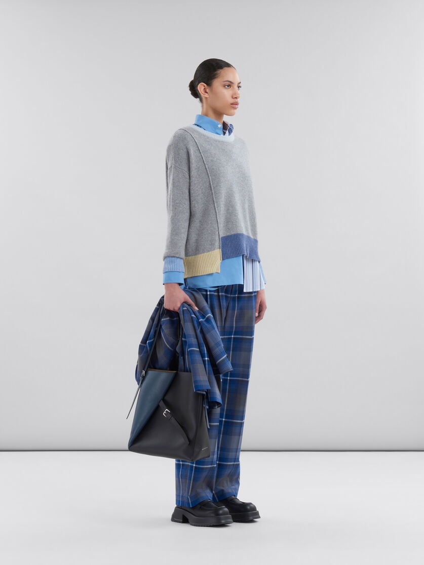 GREY COLOUR-BLOCK CASHMERE JUMPER - 5
