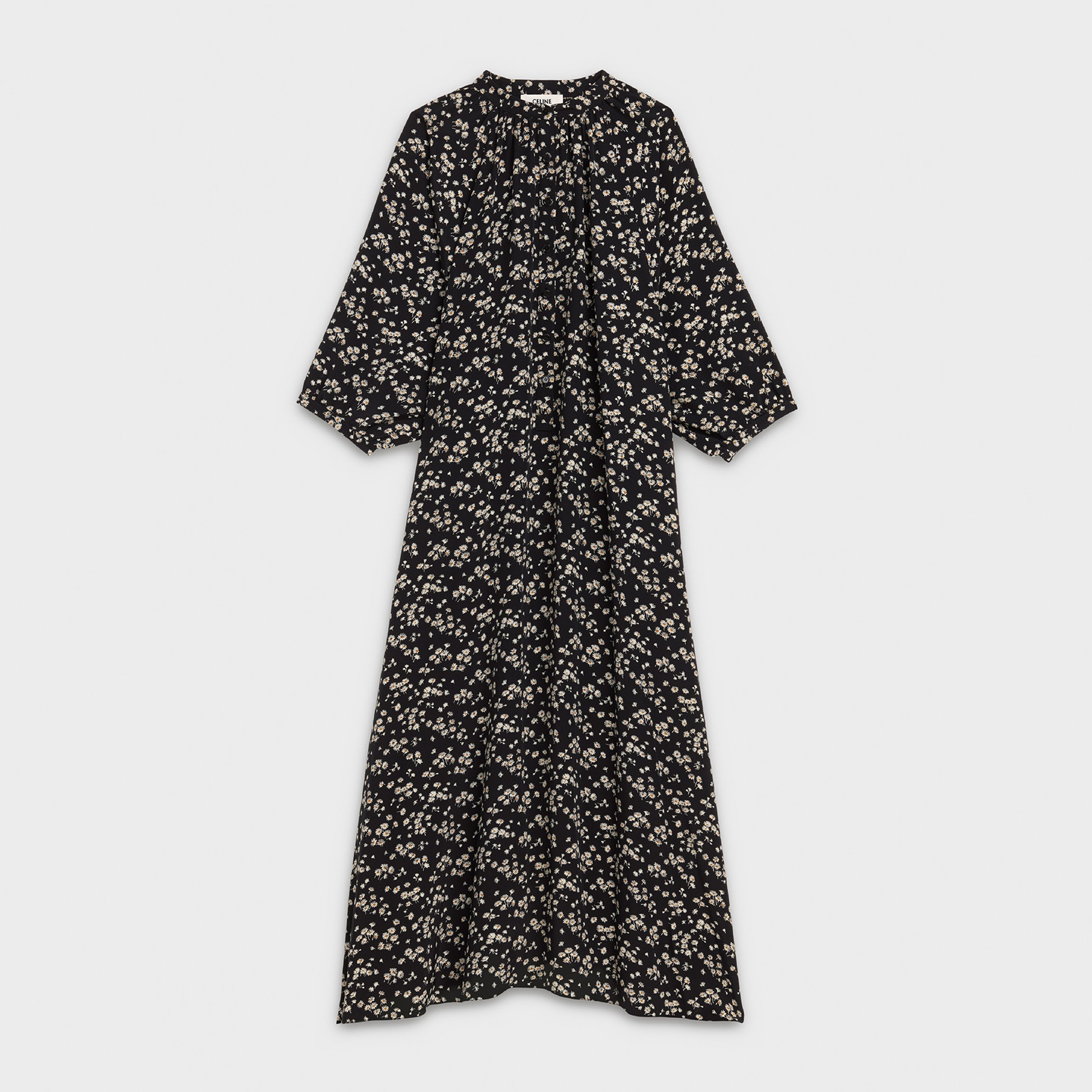 Midi dress in daisy printed viscose canvas with folk button placket - 1