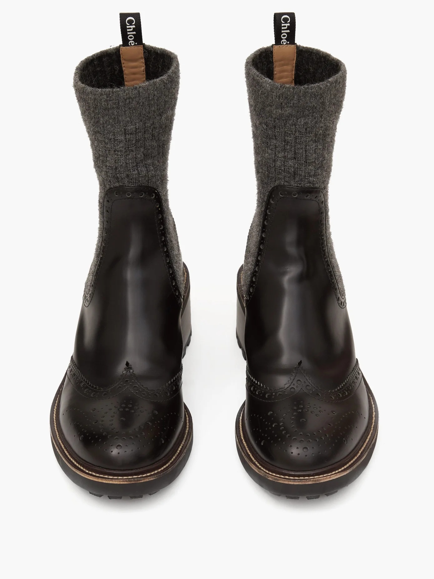 Ribbed-jersey and leather brogue sock boots - 5