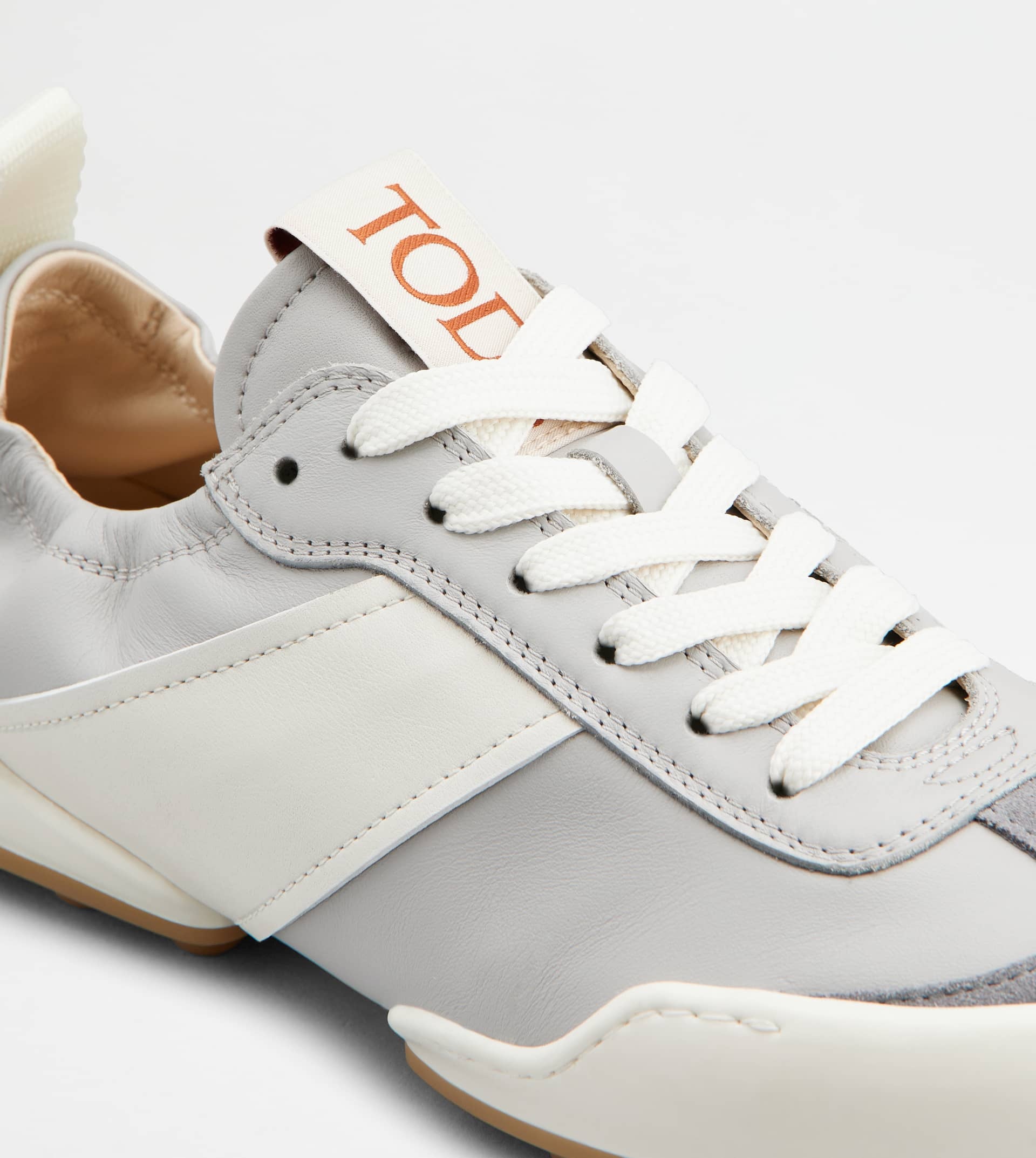 SNEAKERS IN LEATHER - WHITE, GREY - 4