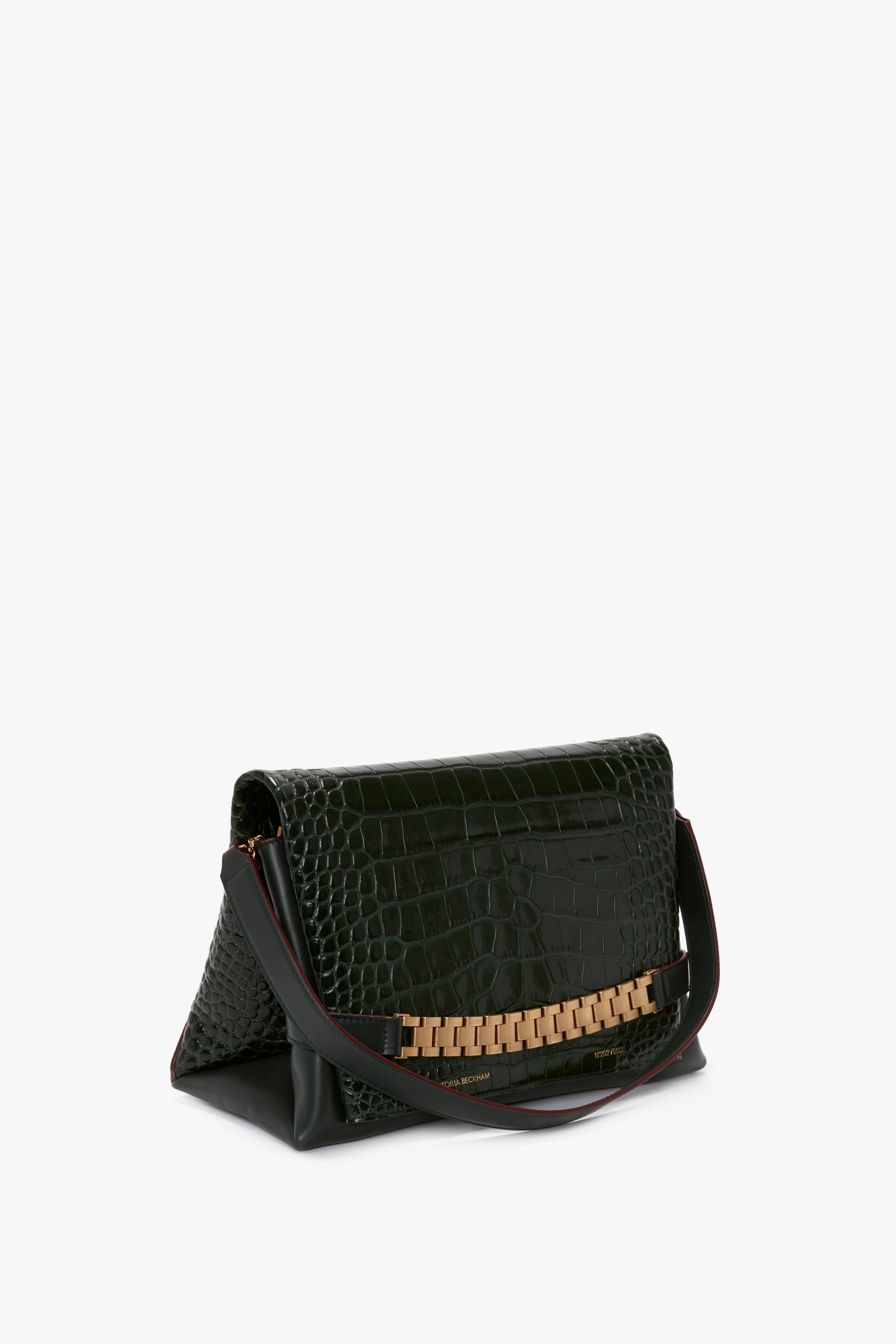 Chain Pouch With Strap In Dark Forest Croc-Effect Leather - 3