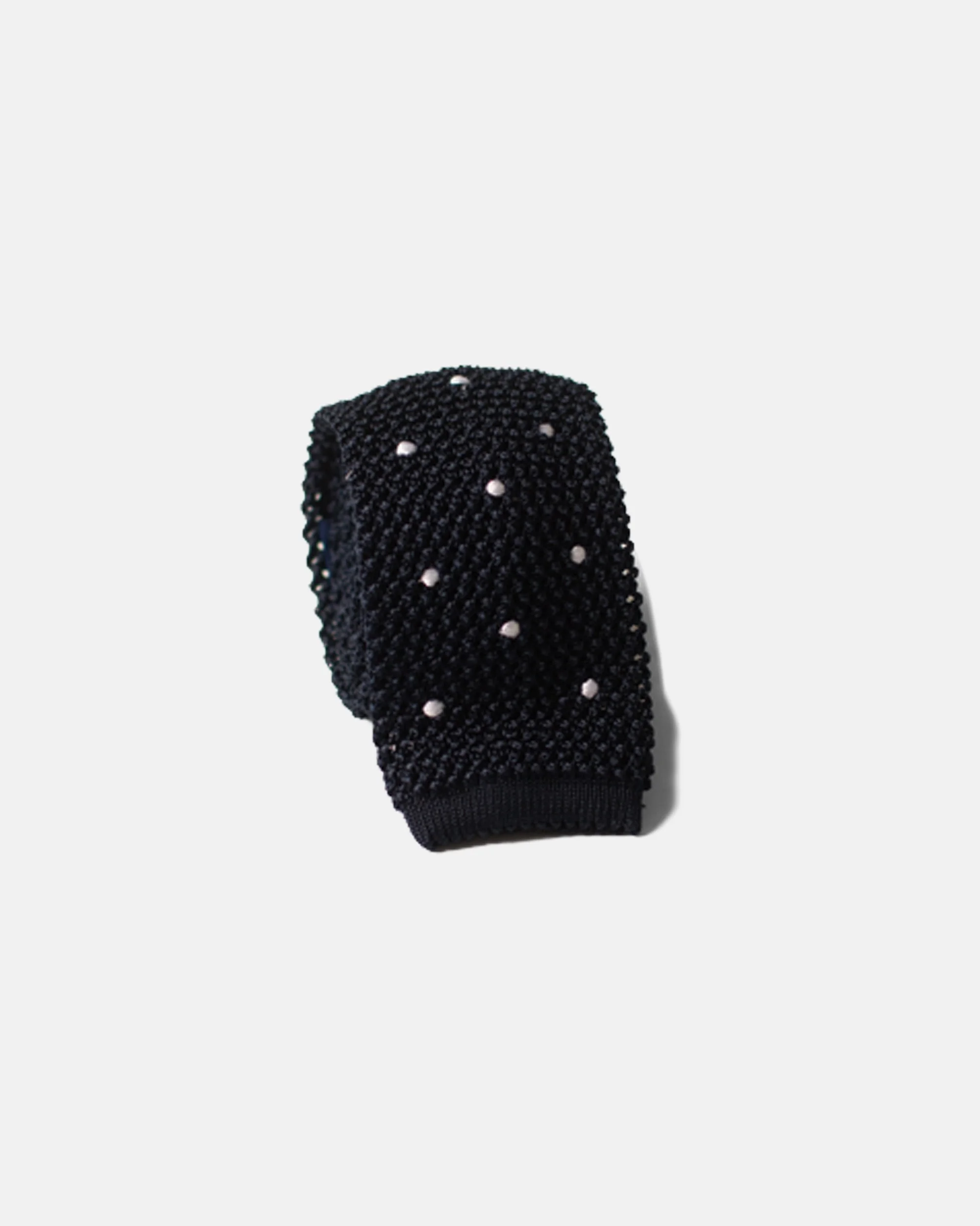 MADE-IN-ITALY NAVY & WHITE DOT SILK KNIT TIE - 1