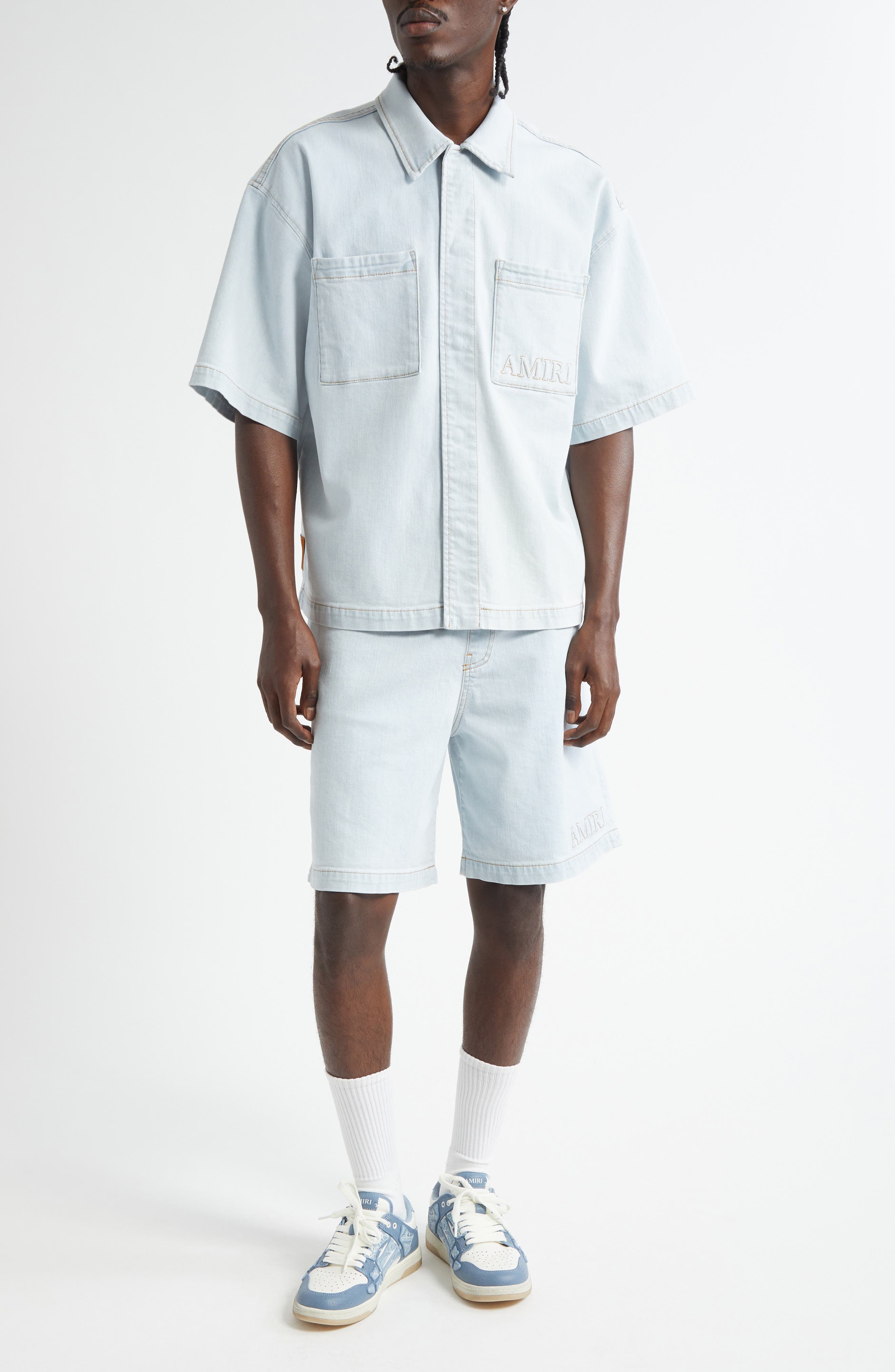 AMIRI 3D Logo Drawstring Denim Shorts in Light Indigo at Nordstrom - 2