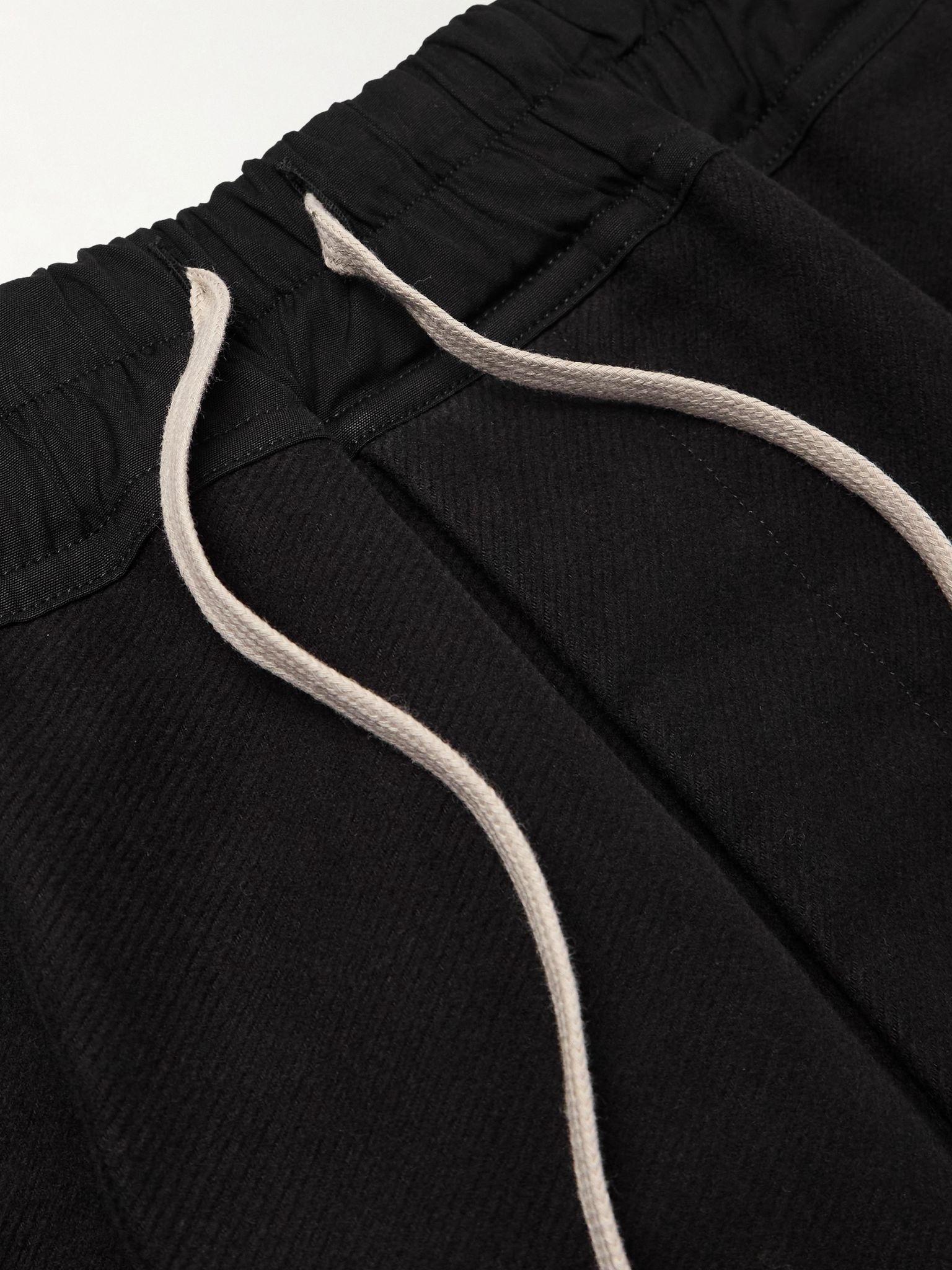 Dietrich Wide-Leg Brushed Cotton-Twill Drawstring Trousers Black - 6