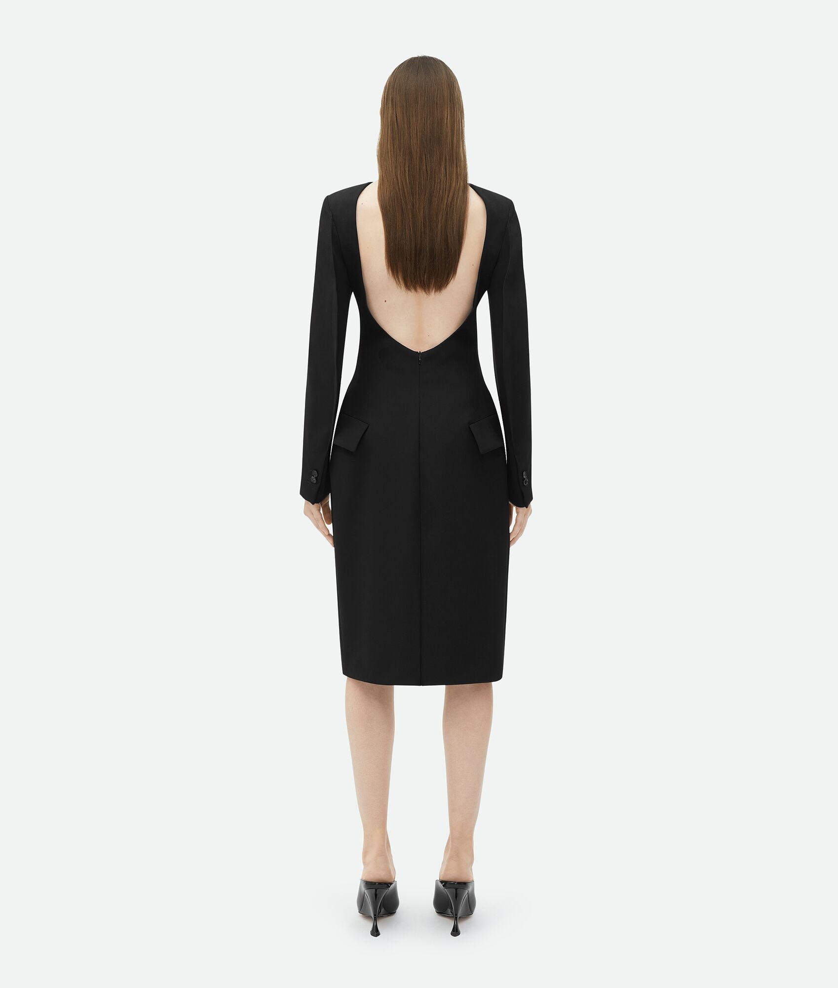 Curved Sleeves Light Wool Midi Dress - 3