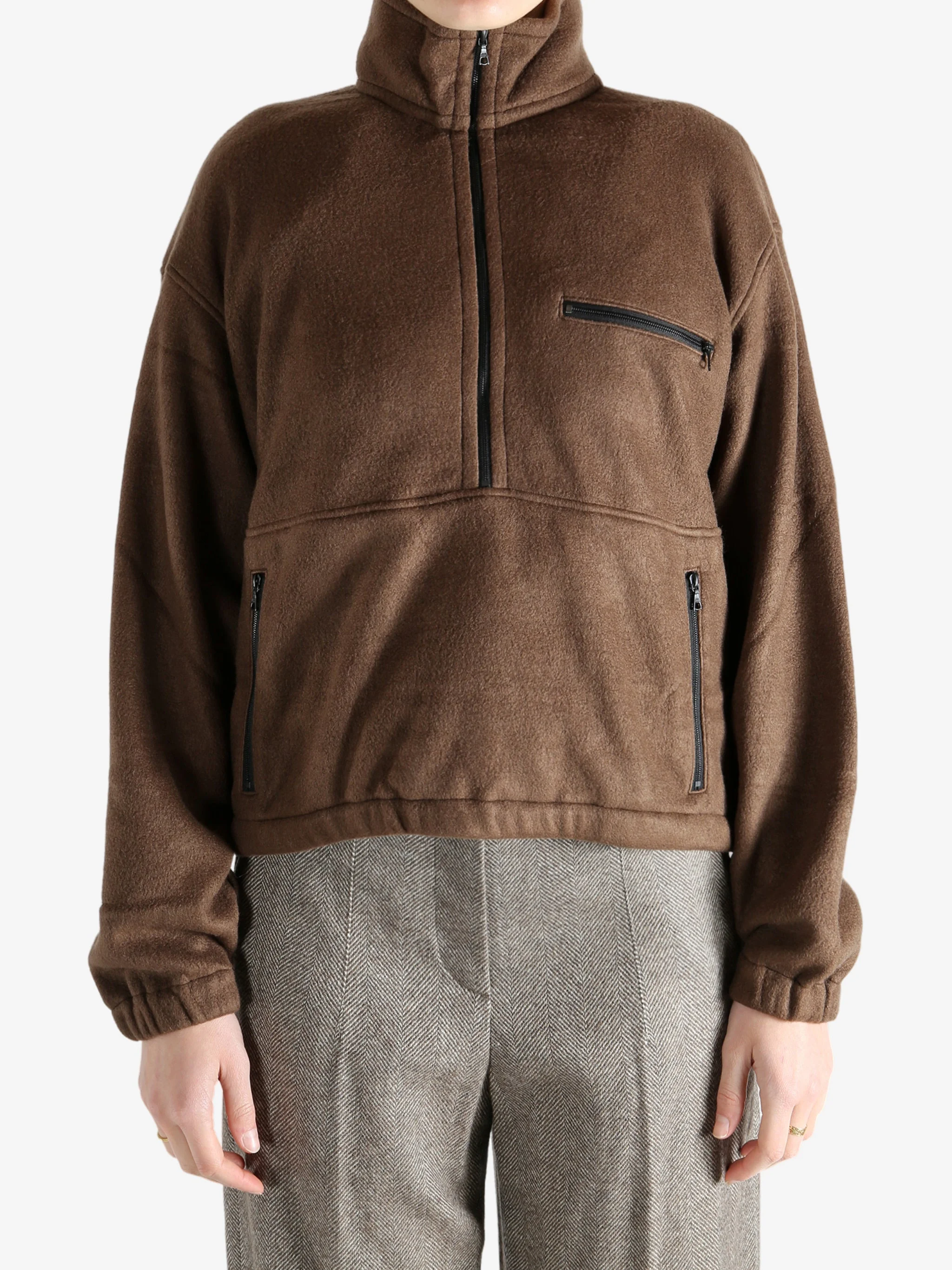 AURALEE - Women Pure Silk Comfort Fleece Half Zip Shirt - 1