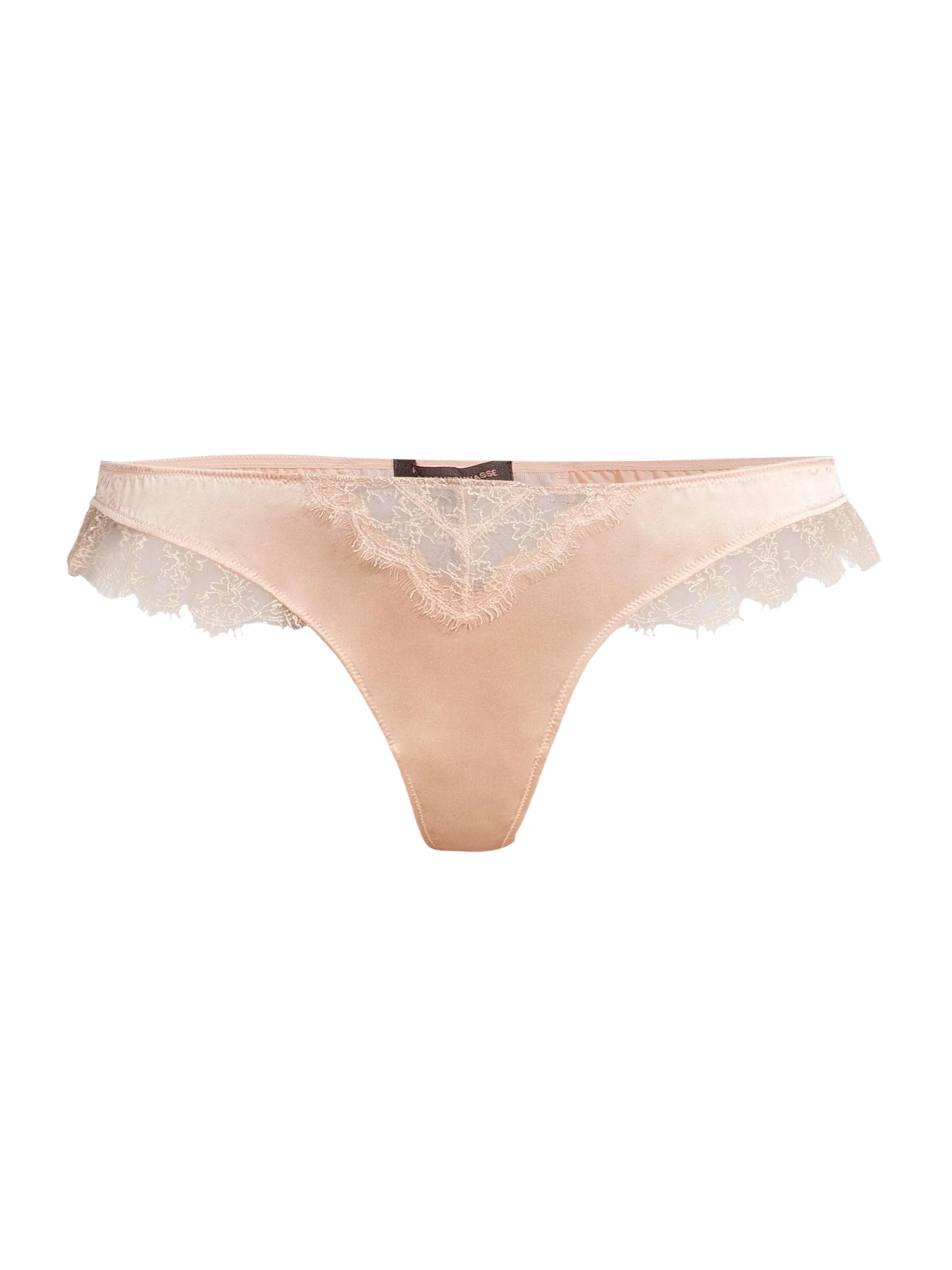 Women's Lace Inset Thong - Champagne - 1