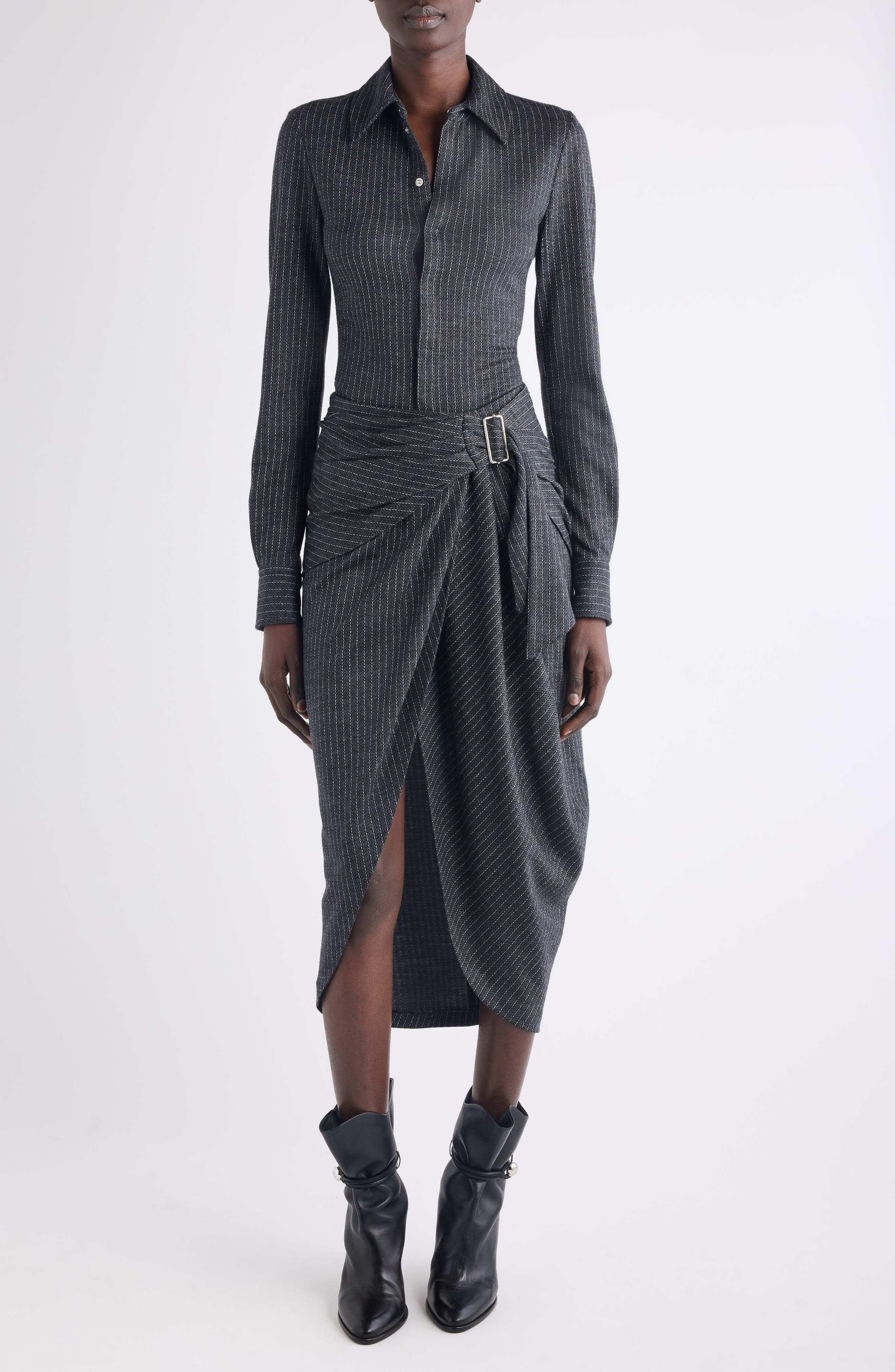 Isabel Marant Romeo Pinstripe Virgin Wool Blend Button-Up Shirt in Anthracite at Nordstrom - 2