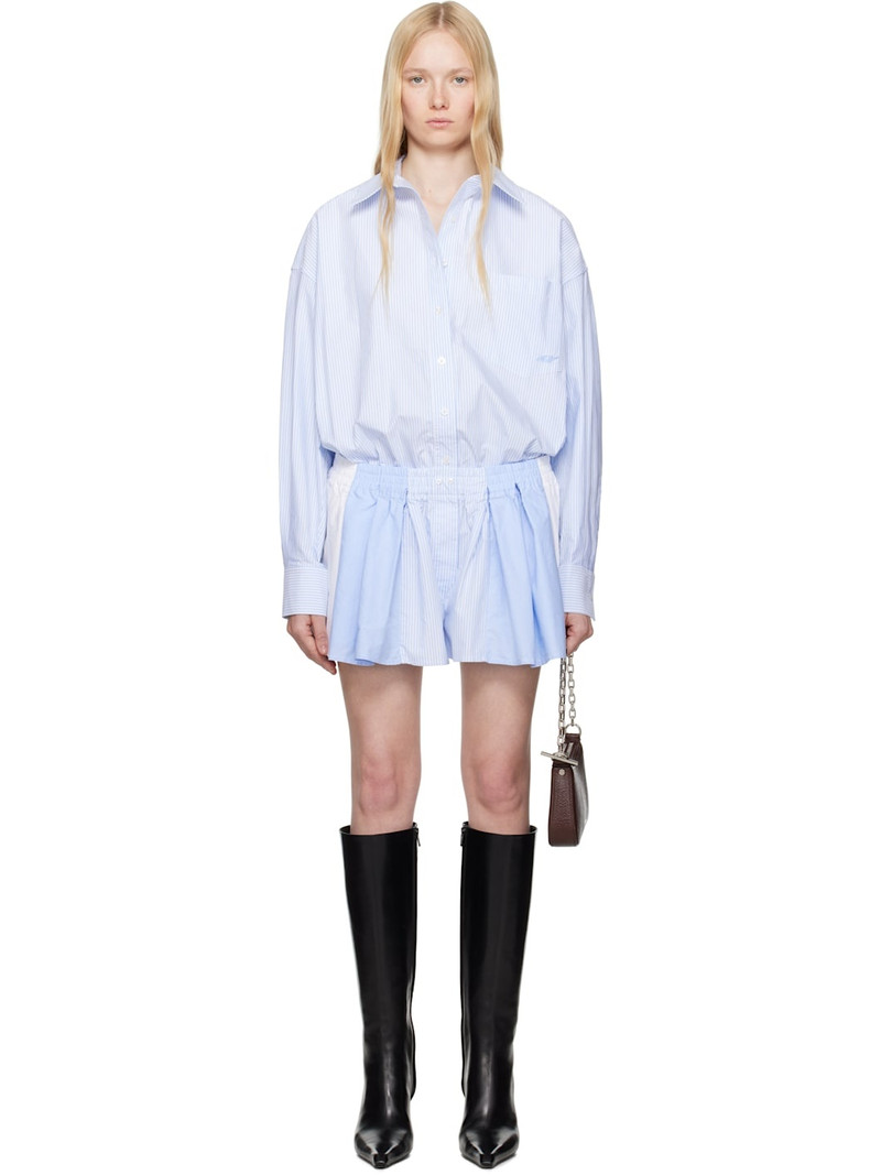 Blue & White Prestyled Pleated Boxer Romper - 1