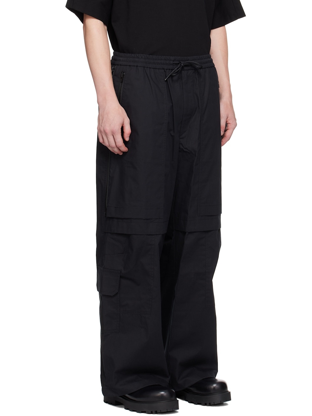 Black Zip Vent Cargo Pants - 2