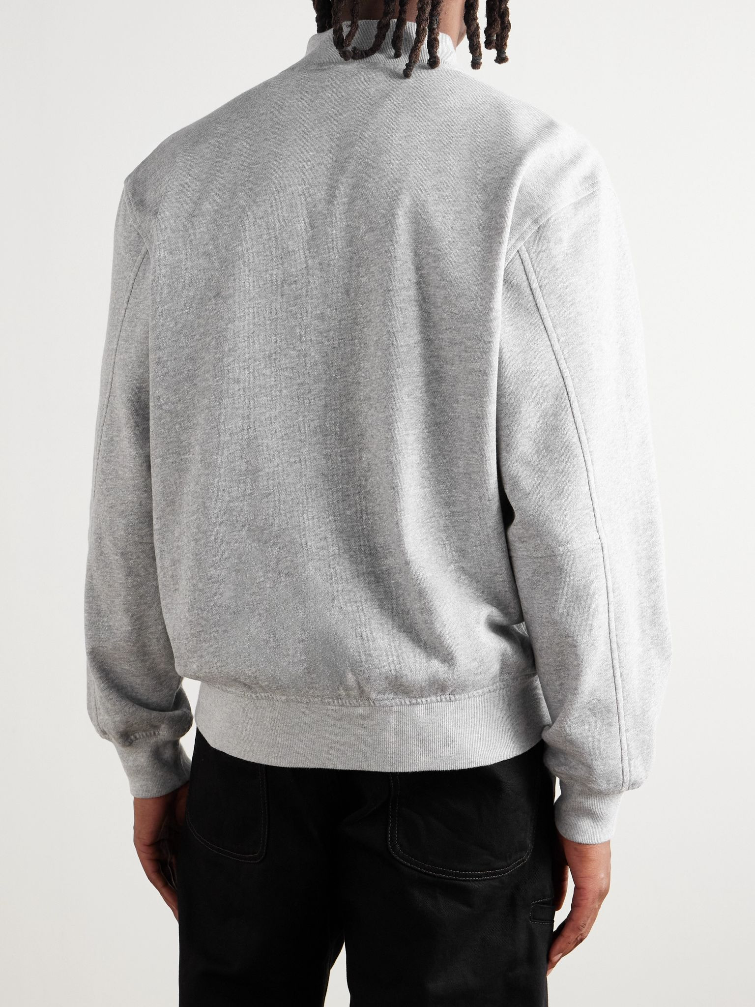 Logo-Embroidered Organic Cotton-Blend Jersey Zip-Up Sweatshirt Gray - 4
