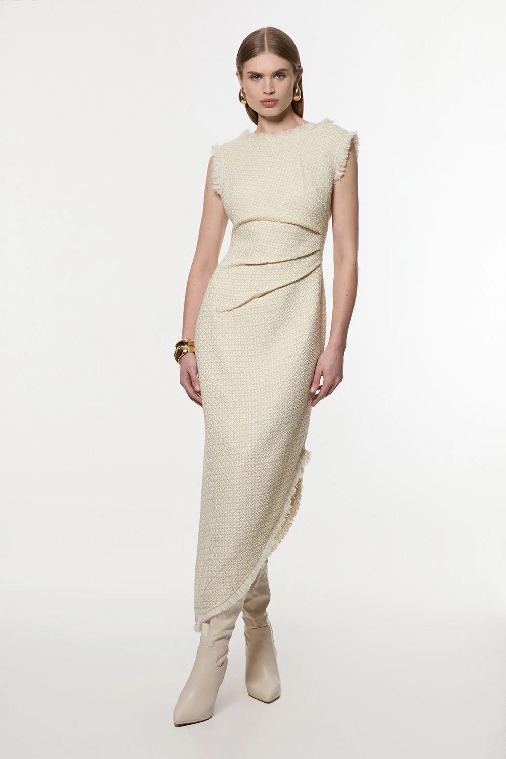 Metallic Boucle Tailored Ruched Midi Dress - 1