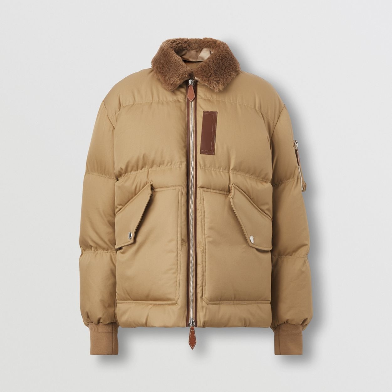 Shearling Collar Cotton Gabardine Puffer Jacket - 4