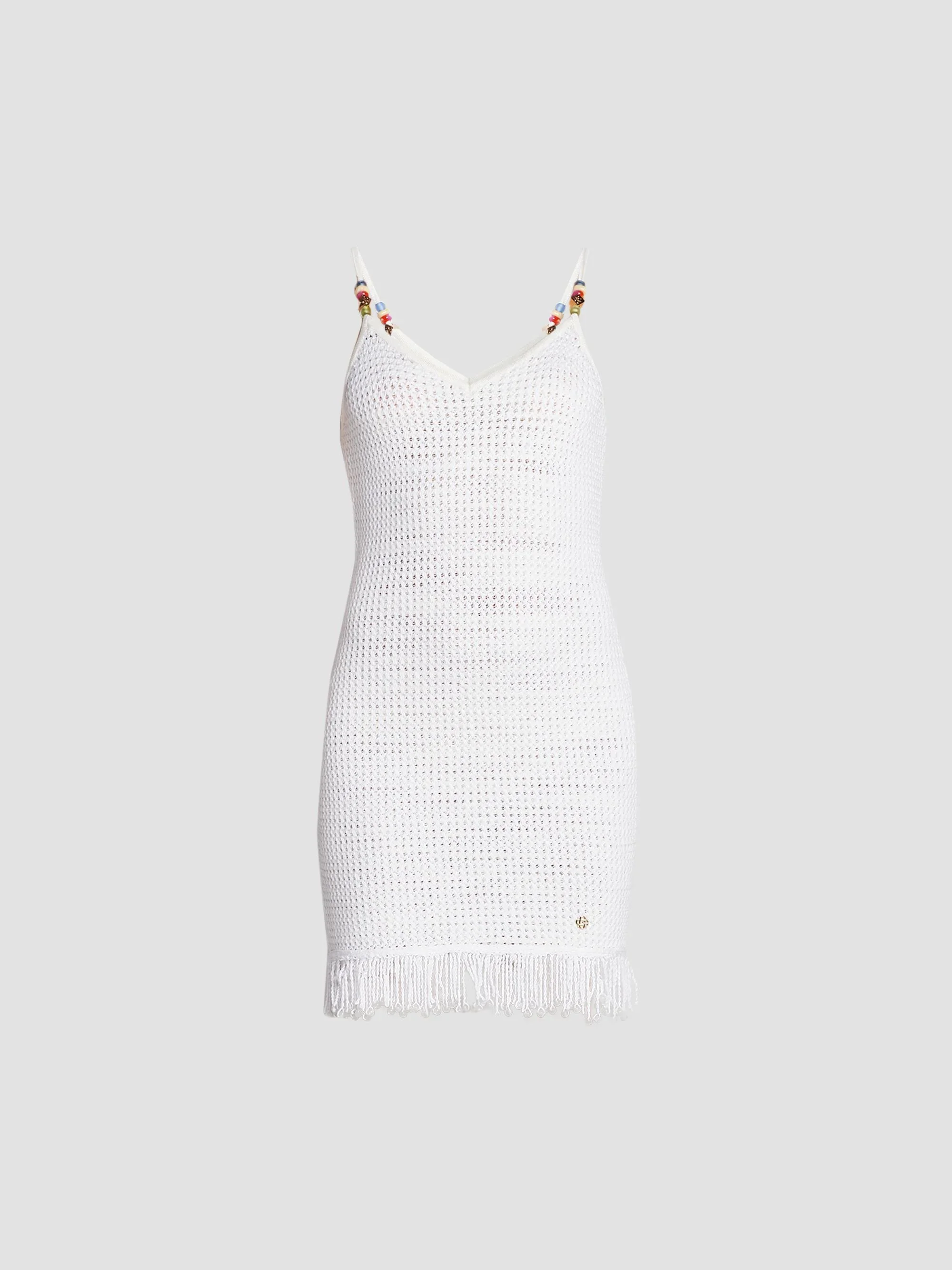 Women's Perforated Cotton-Blend Knit Fringe Minidress - White - 1