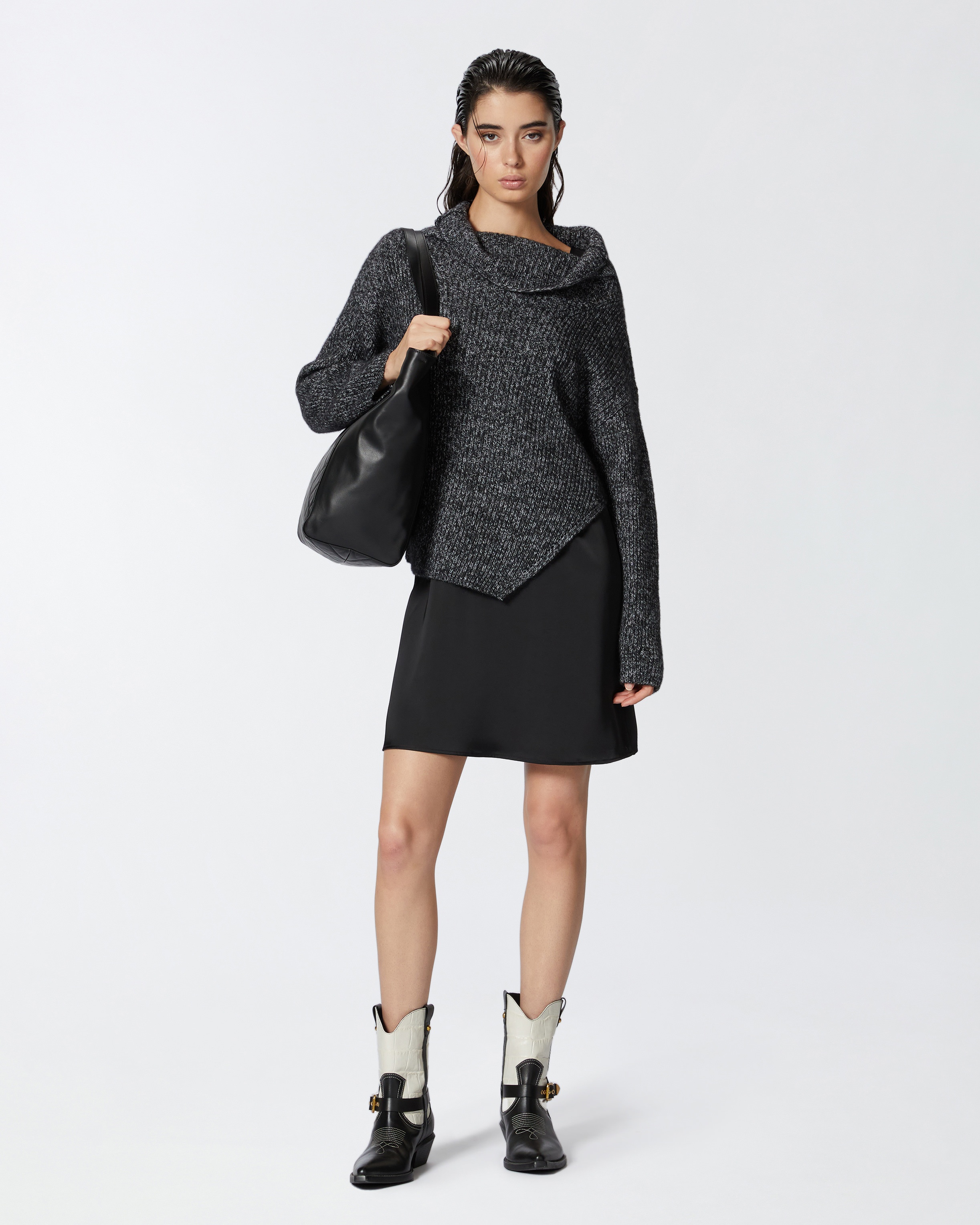 DUAL-FABRIC DRESS WITH ALPACA-BLEND SWEATER - 3