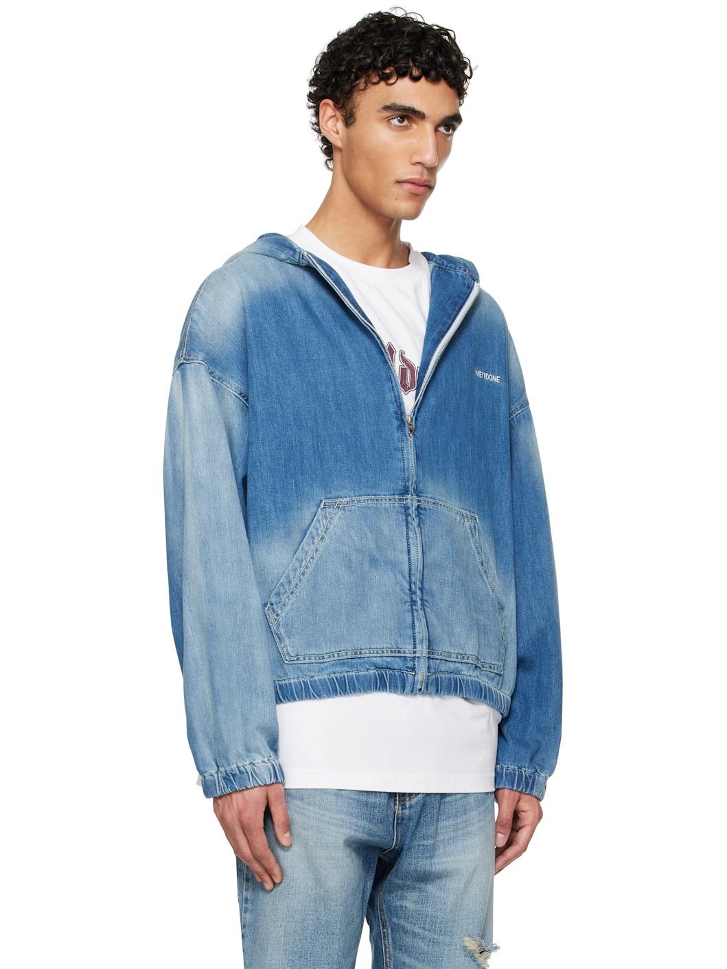 Blue Zip-Up Thin Denim Hoodie - 2