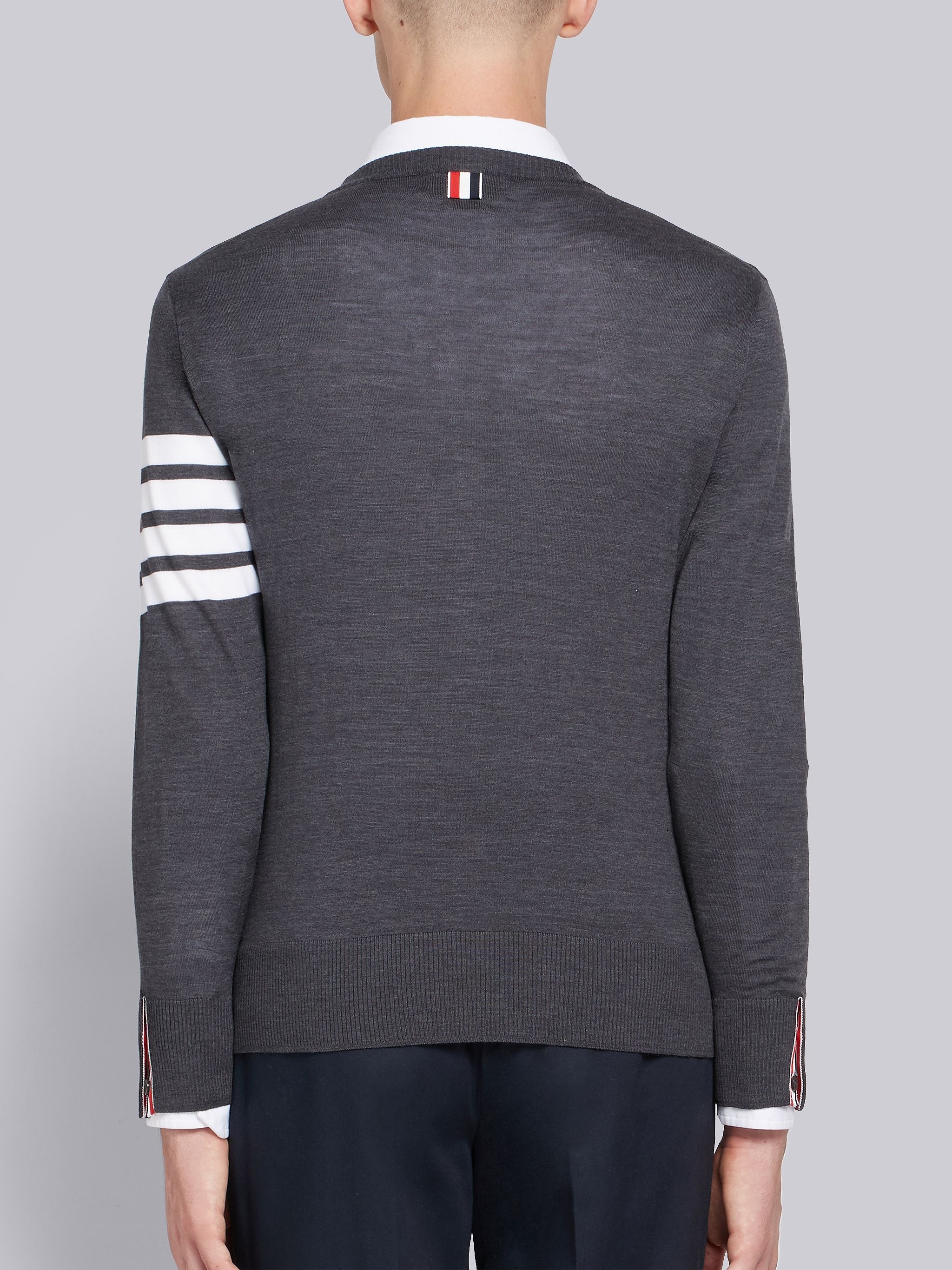 Dark Grey Fully Fashioned Merino Knit Crew Neck Pullover - 3