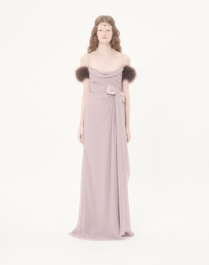 LONG DRESS IN LIGHT GEORGETTE WITH FEATHERS 4