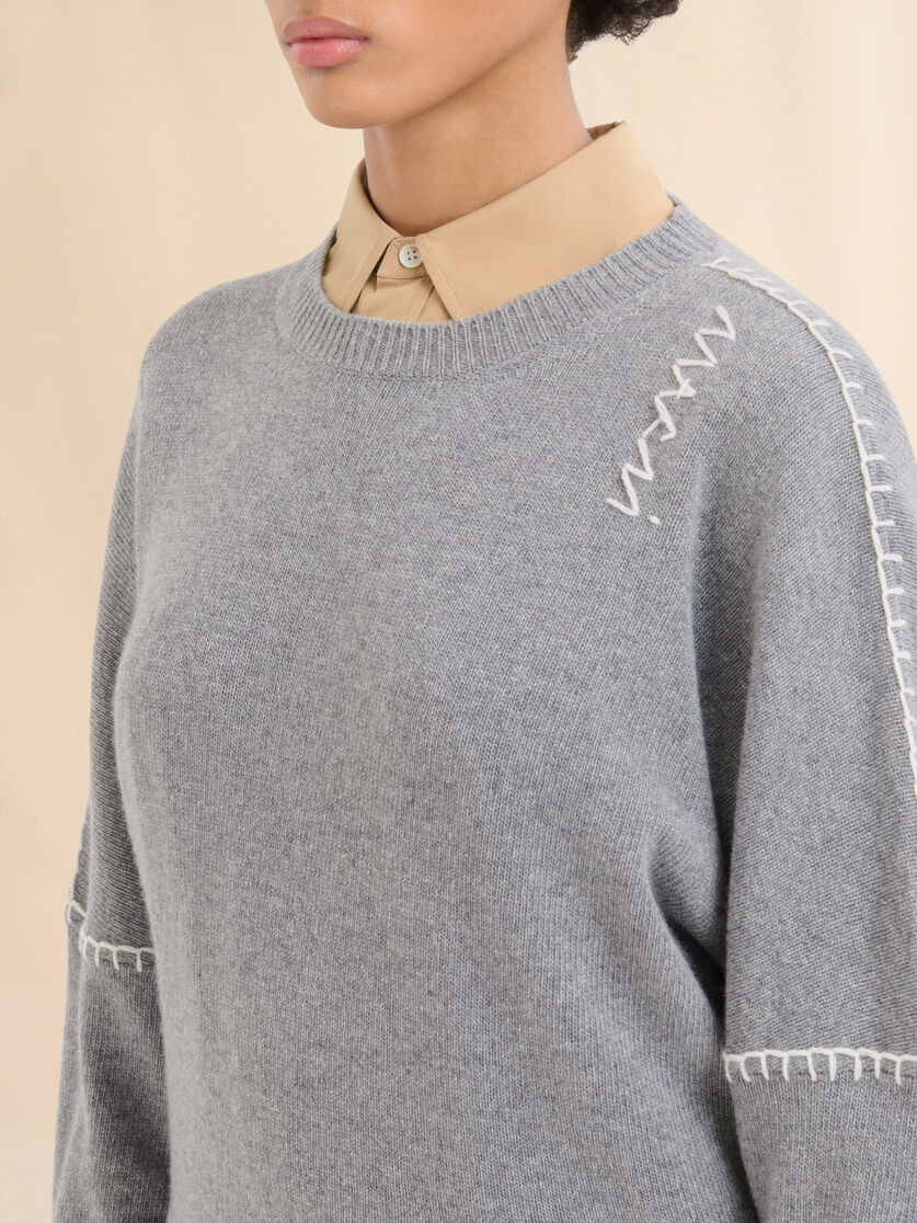 GREY WOOL AND CASHMERE CREW NECK JUMPER WITH MARNI SYMBOL - 4
