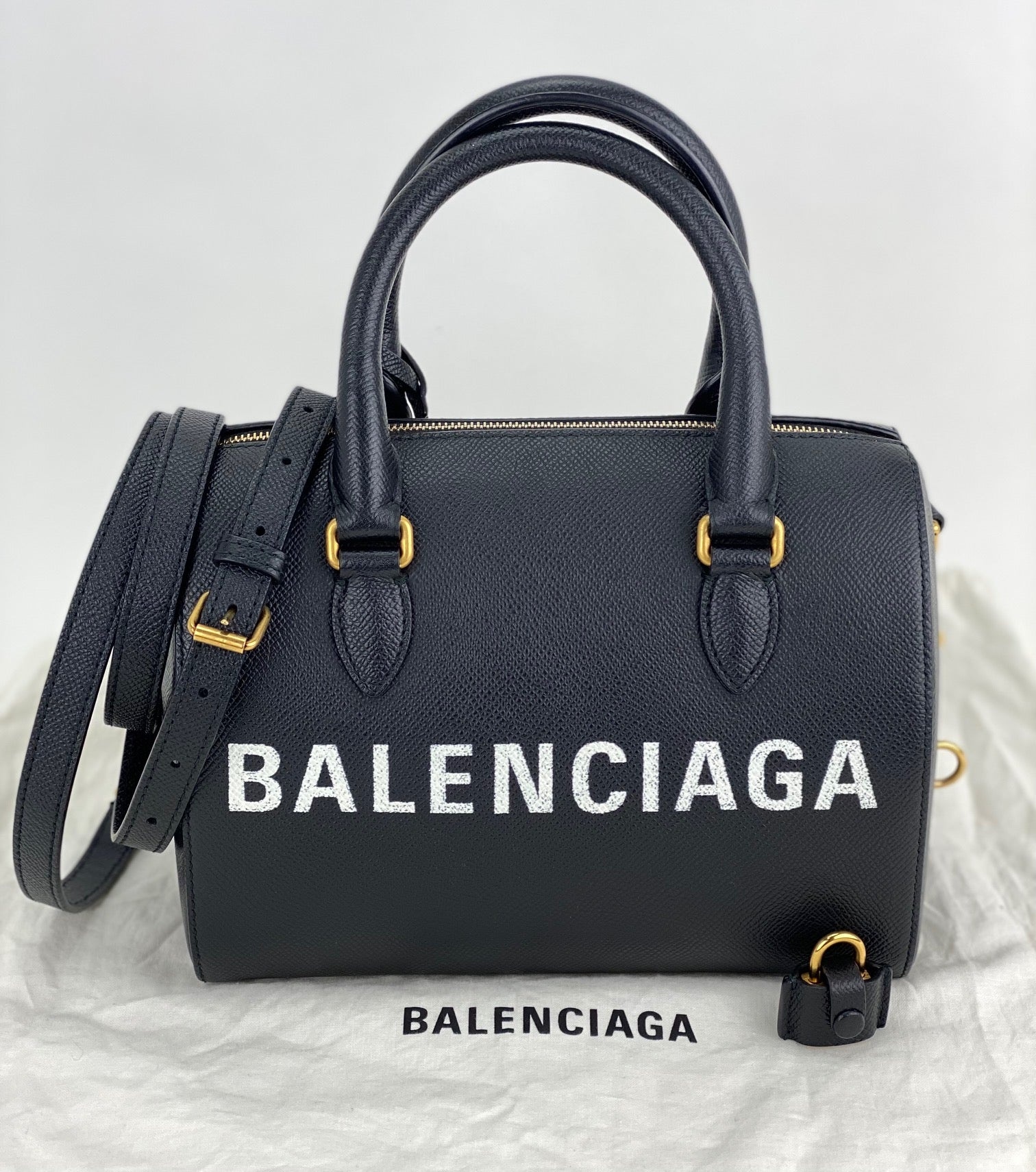 Balenciaga Ville Bowling Small Black Grained Leather Satchel Crossbody Bag preowned - 2