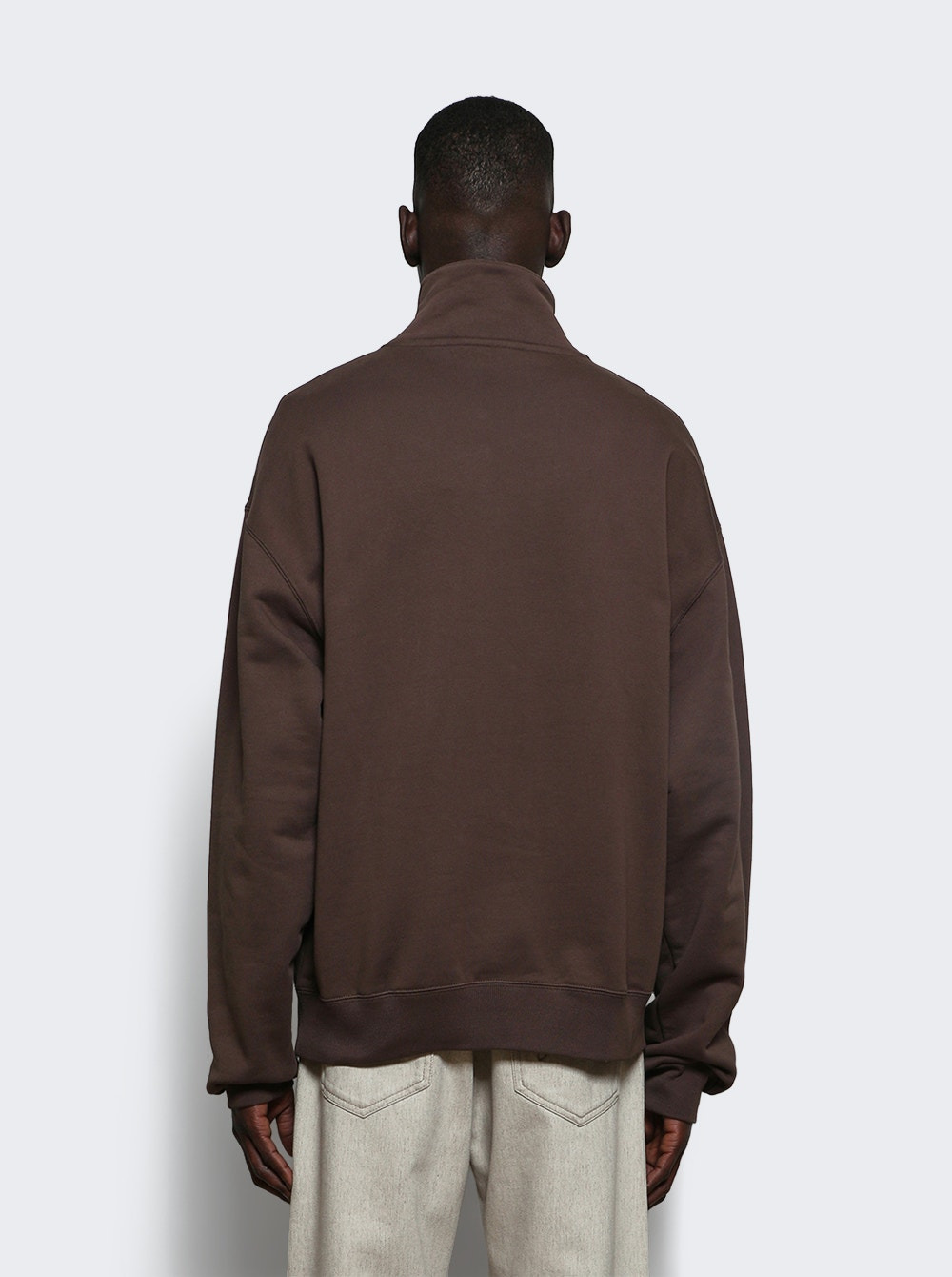 The Gros Grain Zipped Roll Neck Sweatshirt Dark Brown - 4
