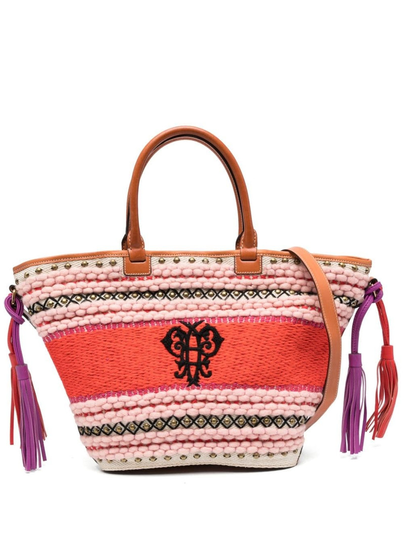 embroidered logo striped tote bag 1