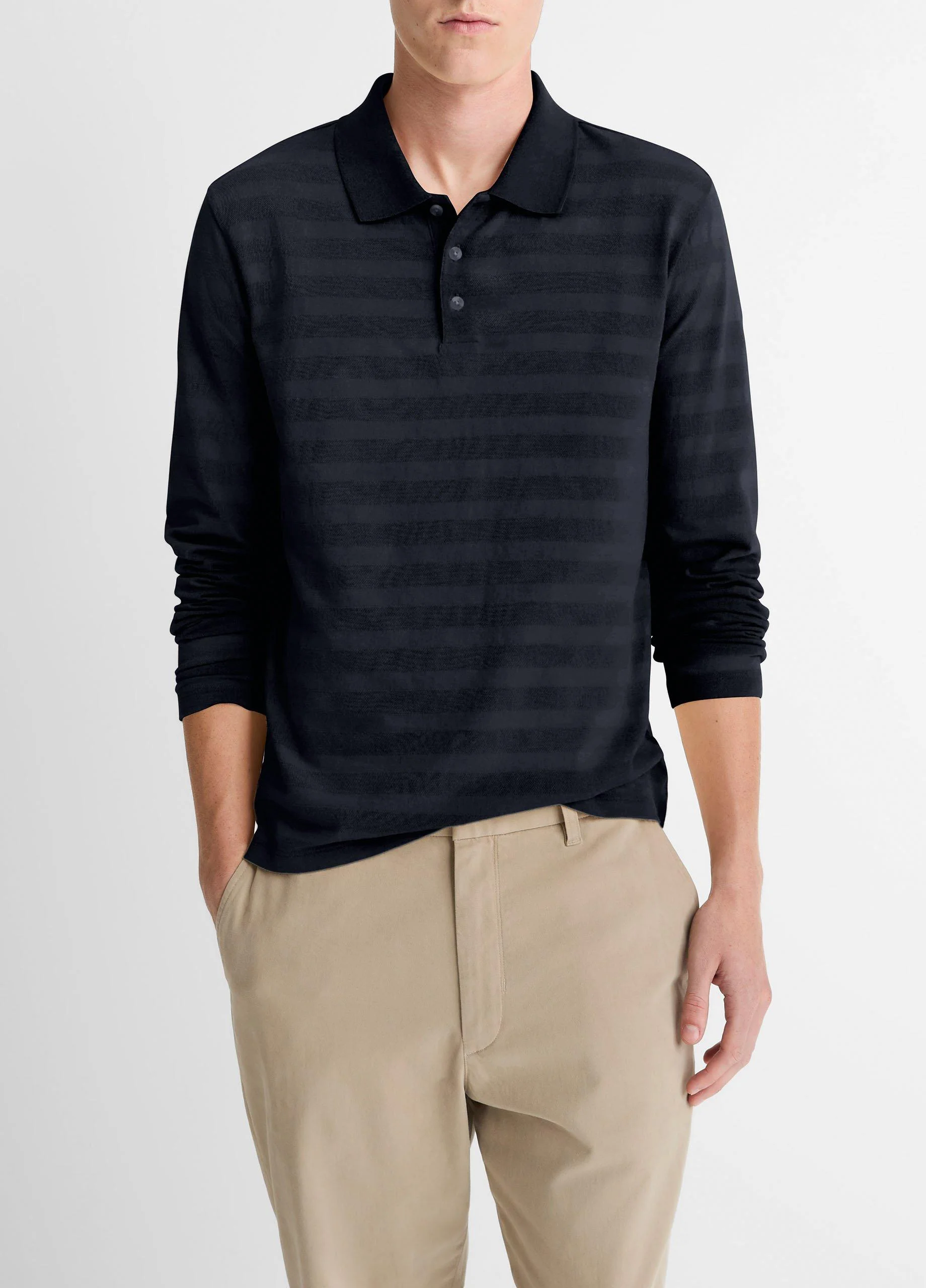Jacquard-Stripe Cotton Long-Sleeve Polo Shirt - 1