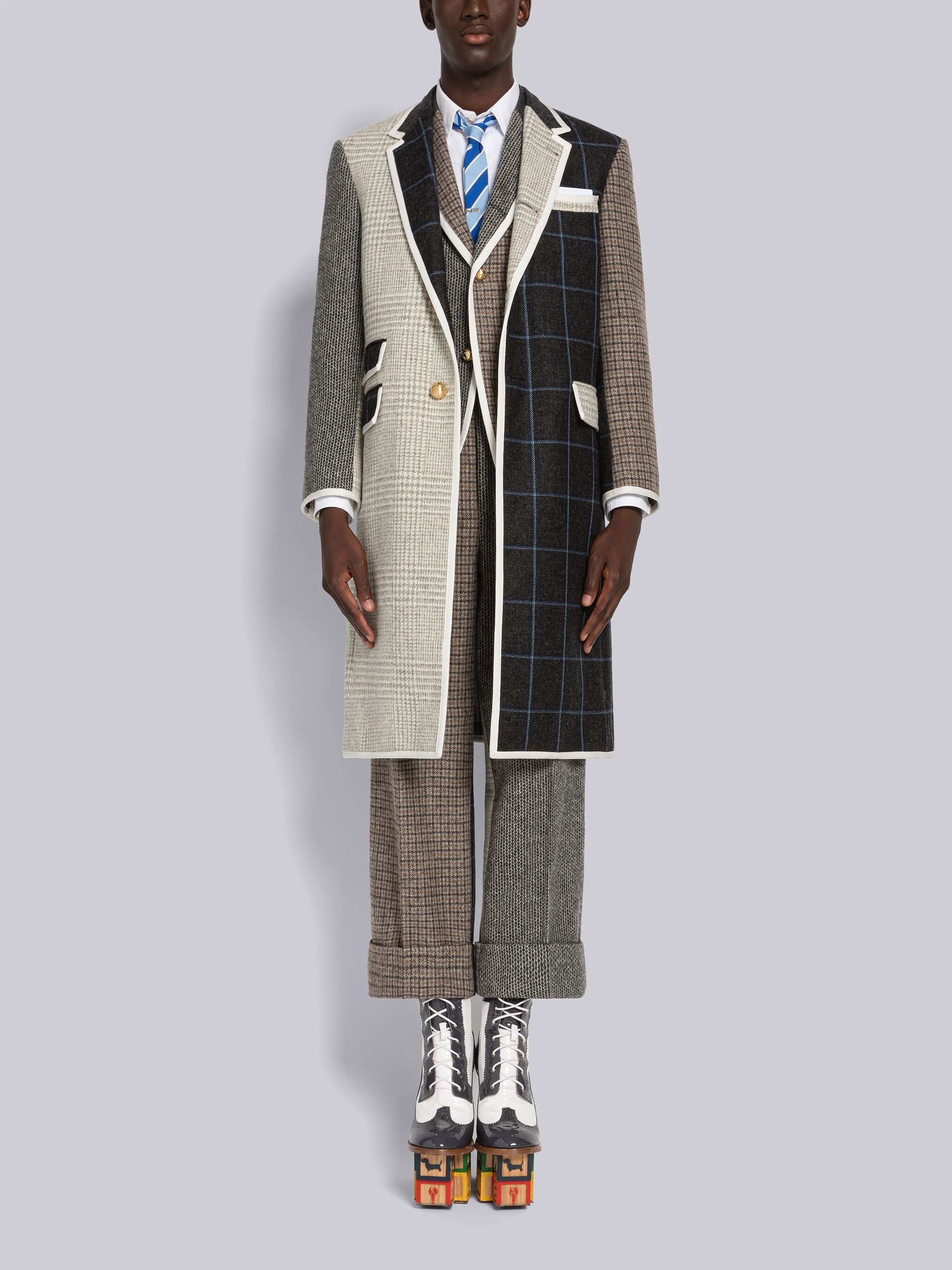 multi-check single breasted coat - 4