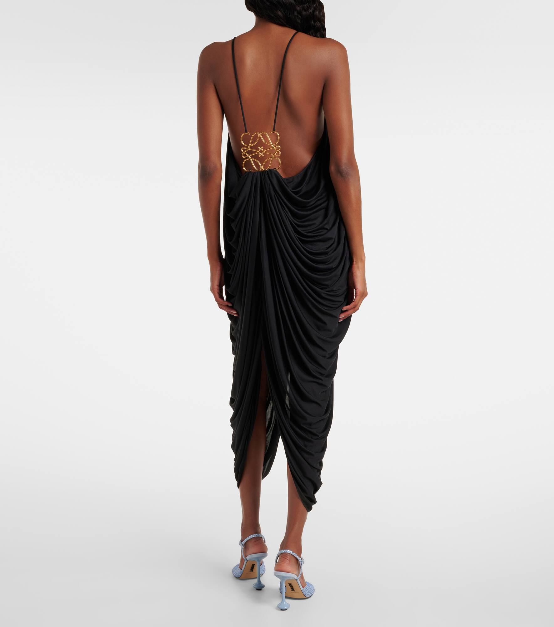 Draped open-back silk midi dress - 3