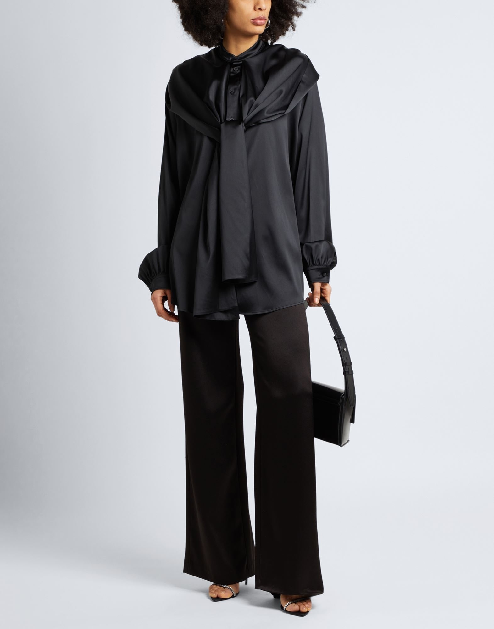 Black Women's Solid Color Shirts & Blouses - 2