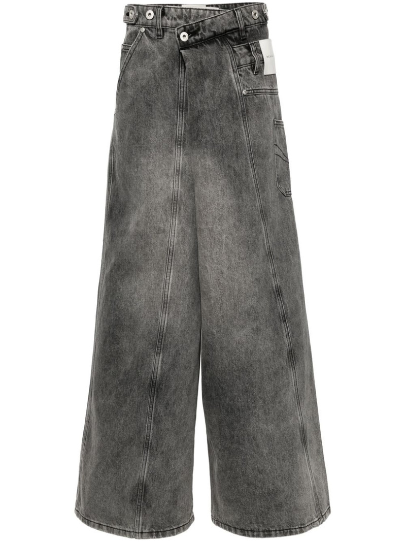 asymmetric-waist wide-leg jeans 1