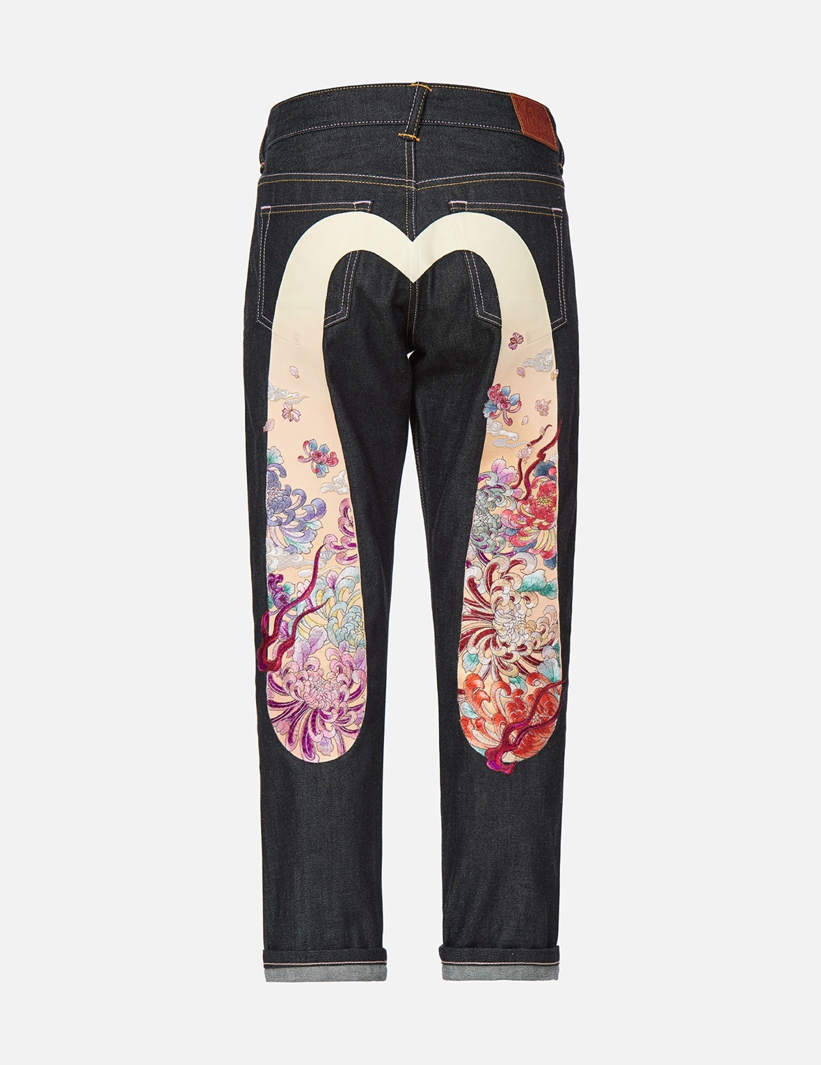 GRADATED FLORAL MOTIF EMBROIDERED DAICOCK BOYFRIEND JEANS - 1