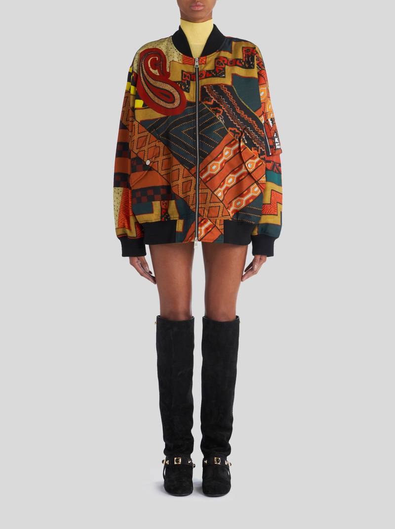 PATCHWORK BOMBER WITH GEOMETRICC PATTERNS 2