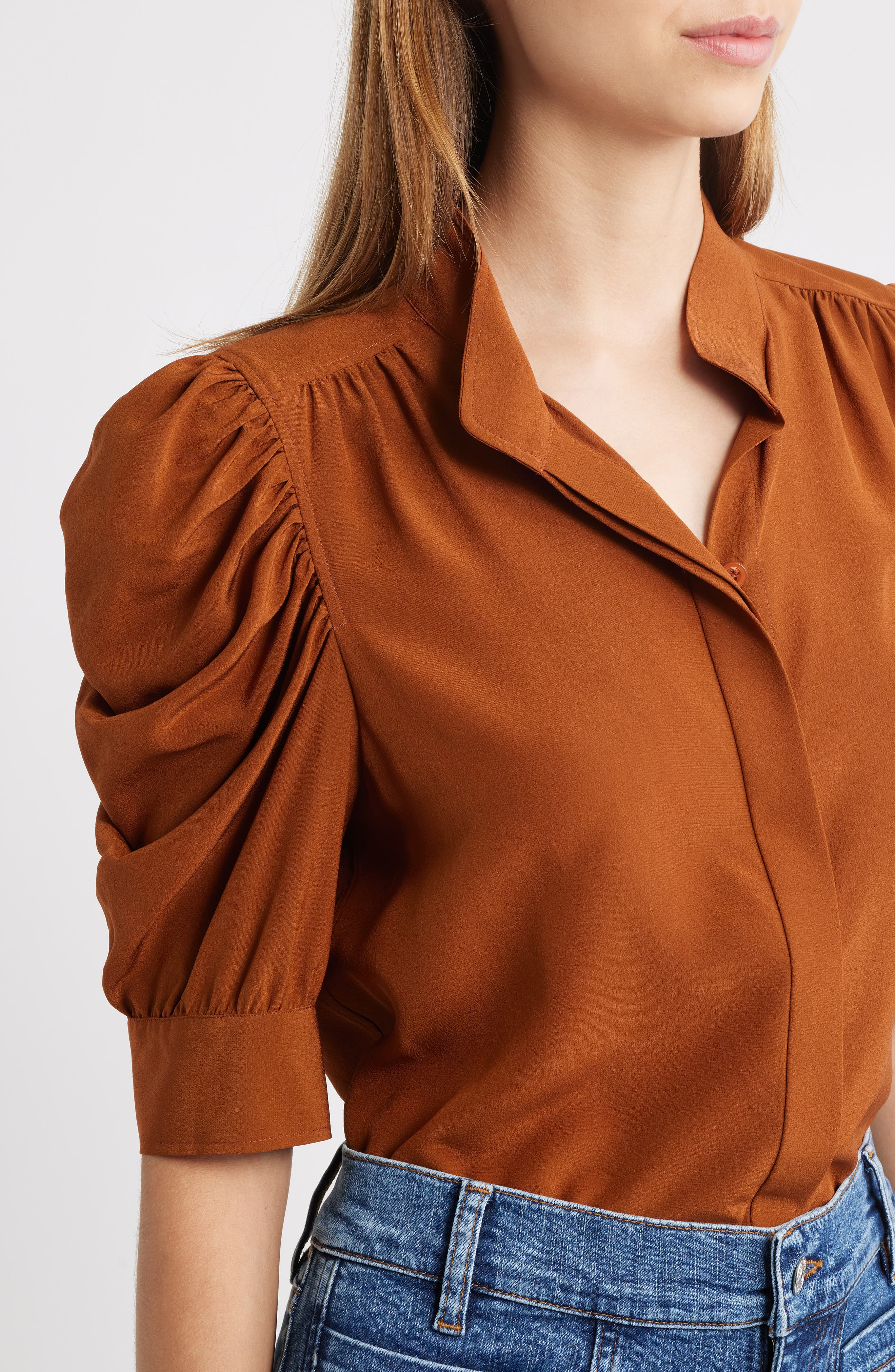 FRAME Gillian Silk Button-Up Shirt in Rust at Nordstrom - 4