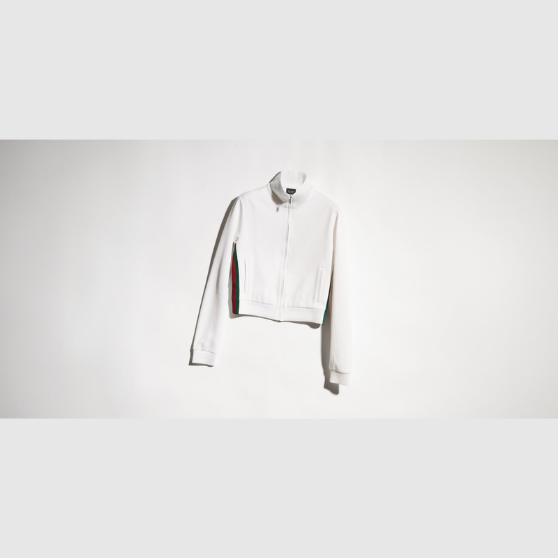 GUCCI Rib cotton zip sweatshirt with Web outlook