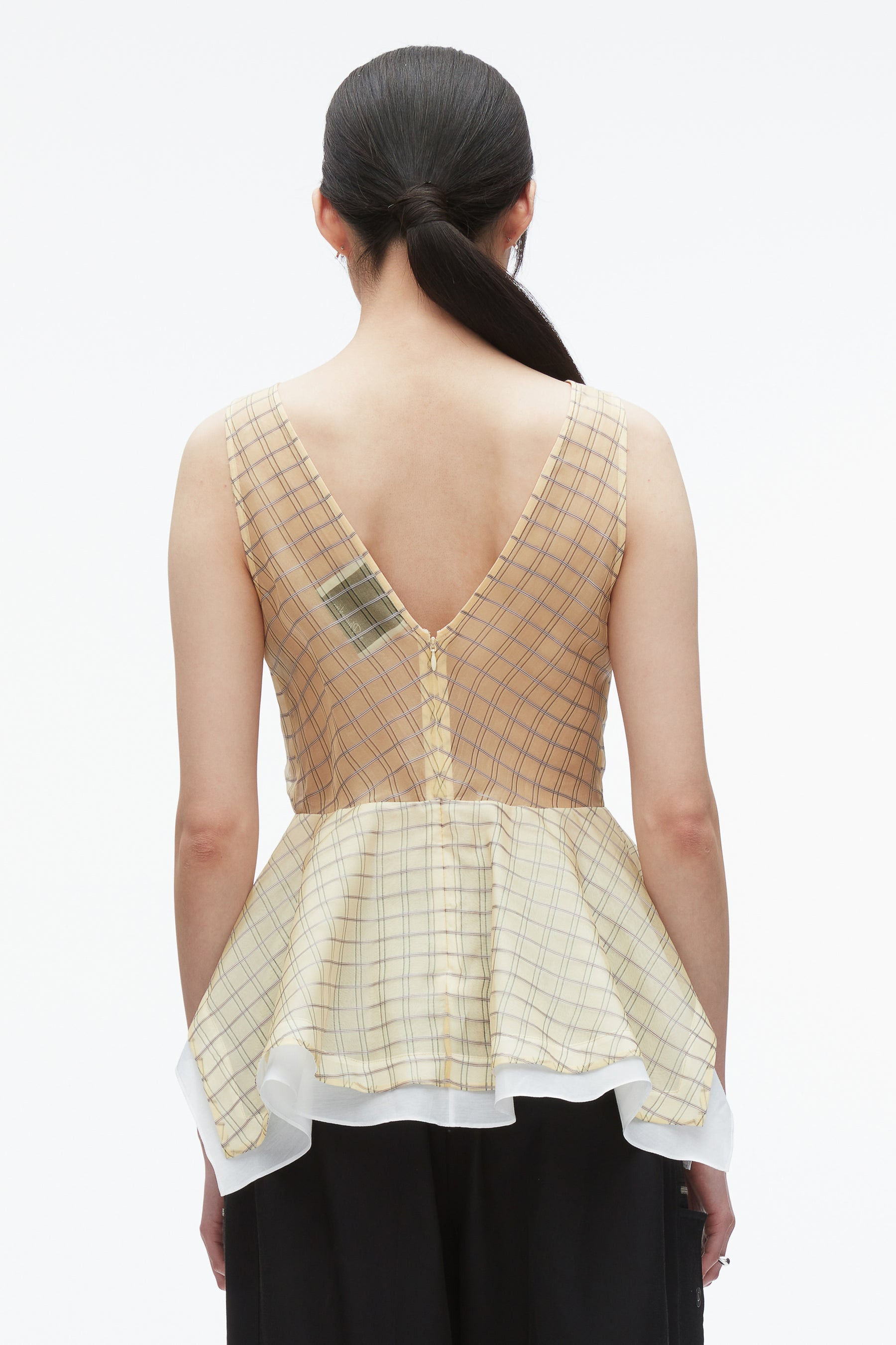 Plaid Organza V-Neck Top - 5