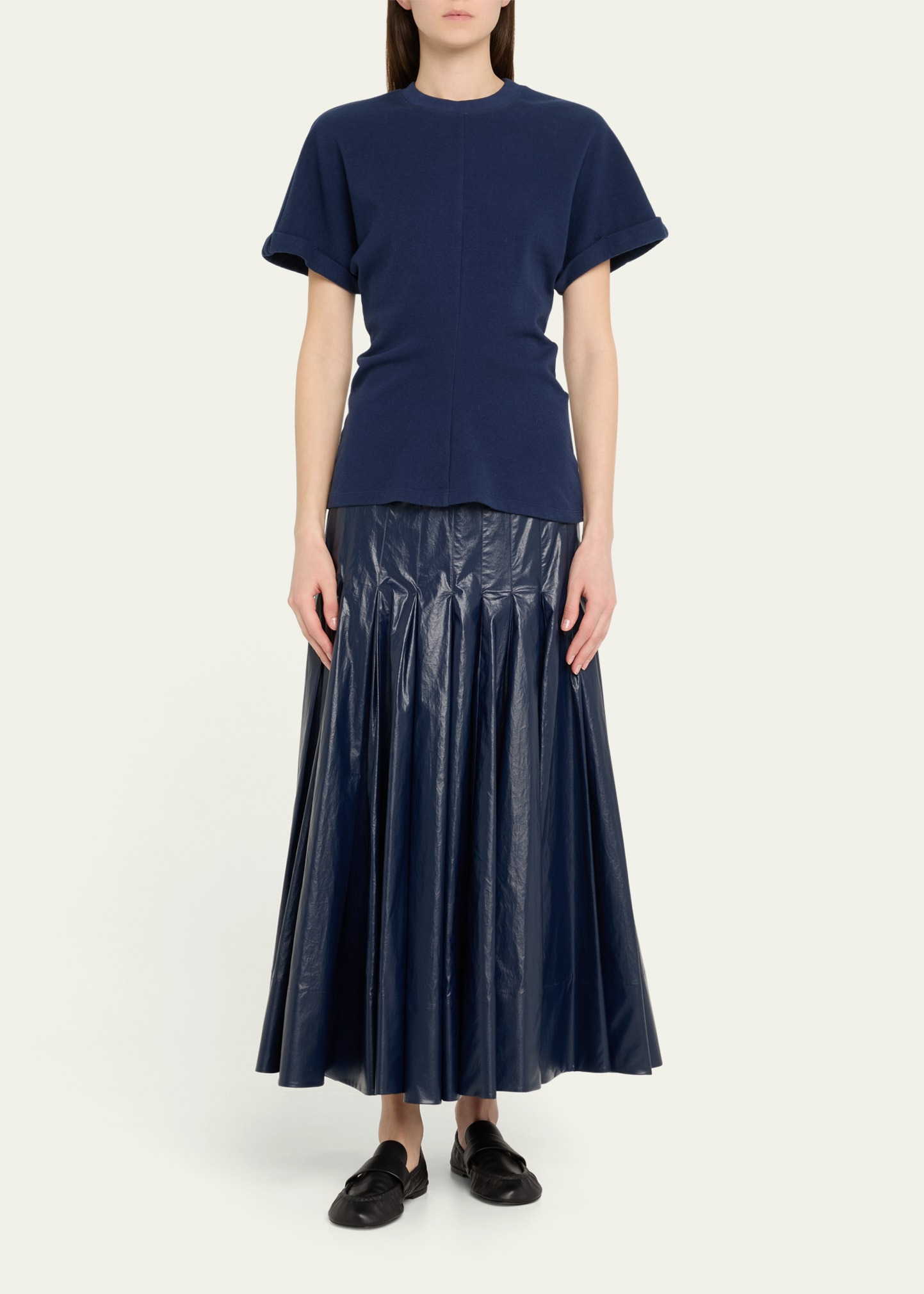 Petra Pleated Lacquered Cotton Skirt - 2