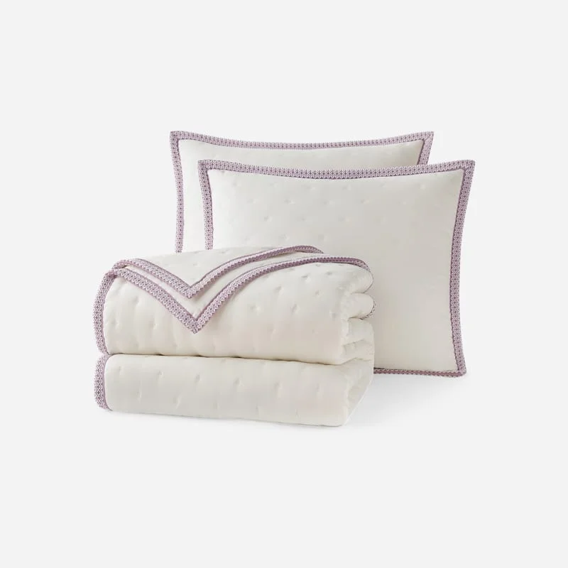 Devon UGG®braid Quilt Set King Polyester Bedding in Snow/Dusty Orchid - 1