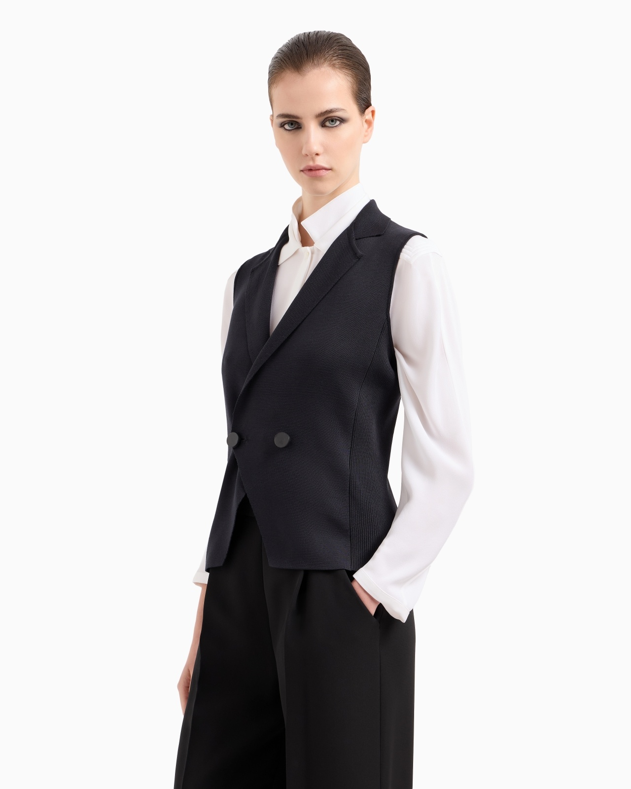 SILK KNIT DOUBLE-BREASTED GILET - 4