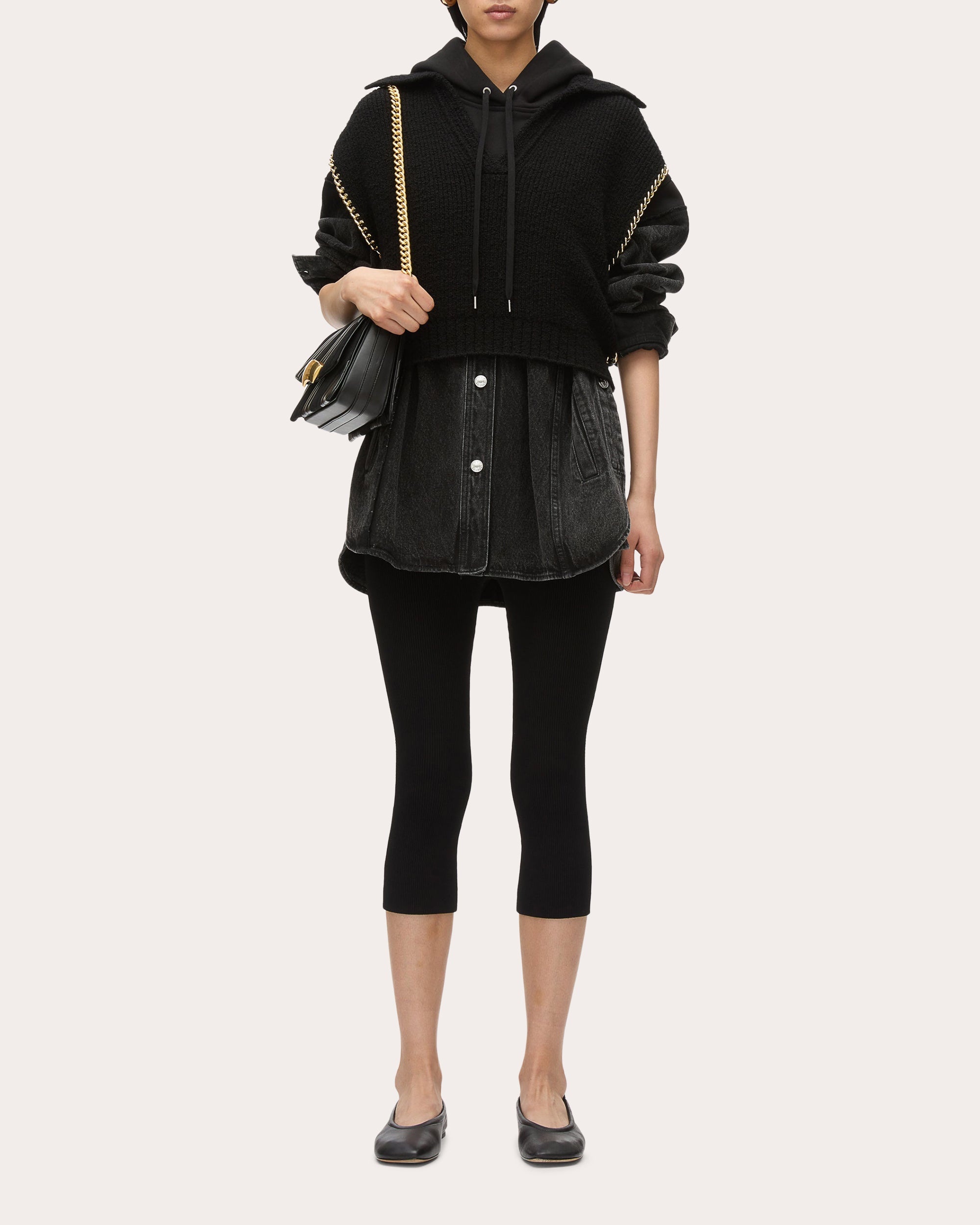 Cropped Chain-Embellished Wool Bouclé Knit Sweater - 1