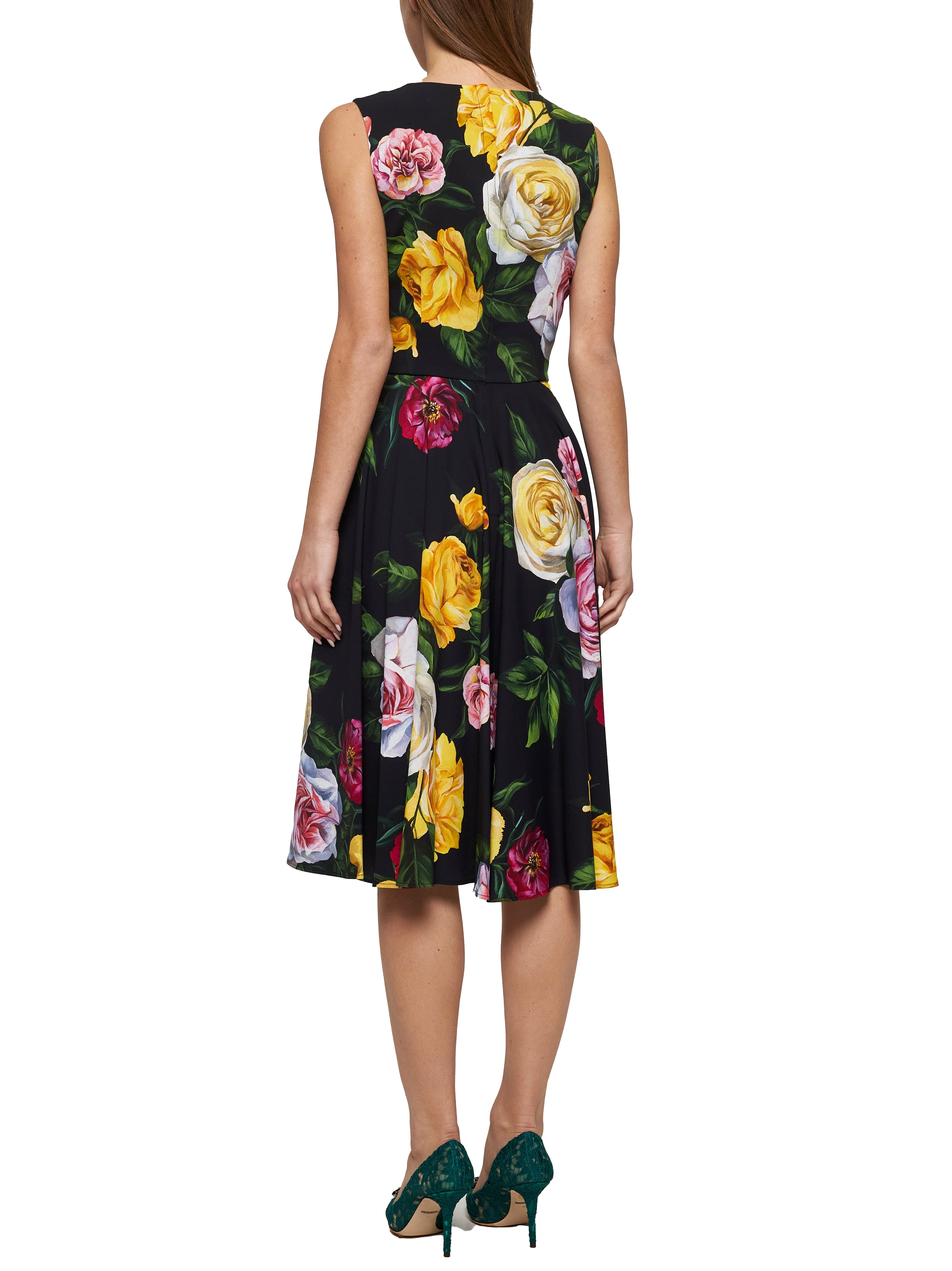 Peony and Rose print calf-lenght dress - 3