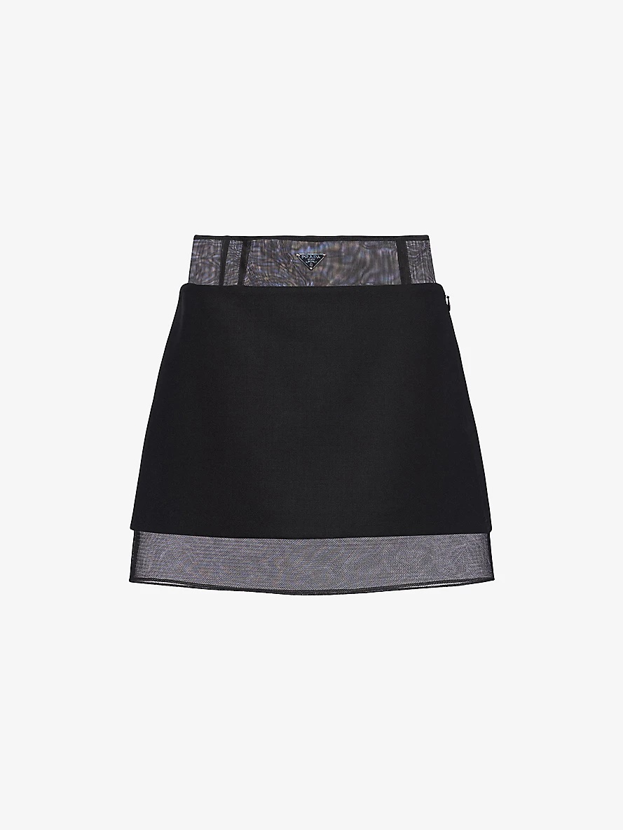 Semi-sheer brand-plaque wool mini skirt - 1