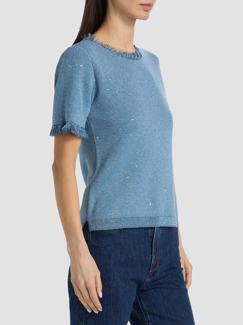 Women's Kate Fray-Trim Short-Sleeve Linen-Blend Sweater - Blue 4